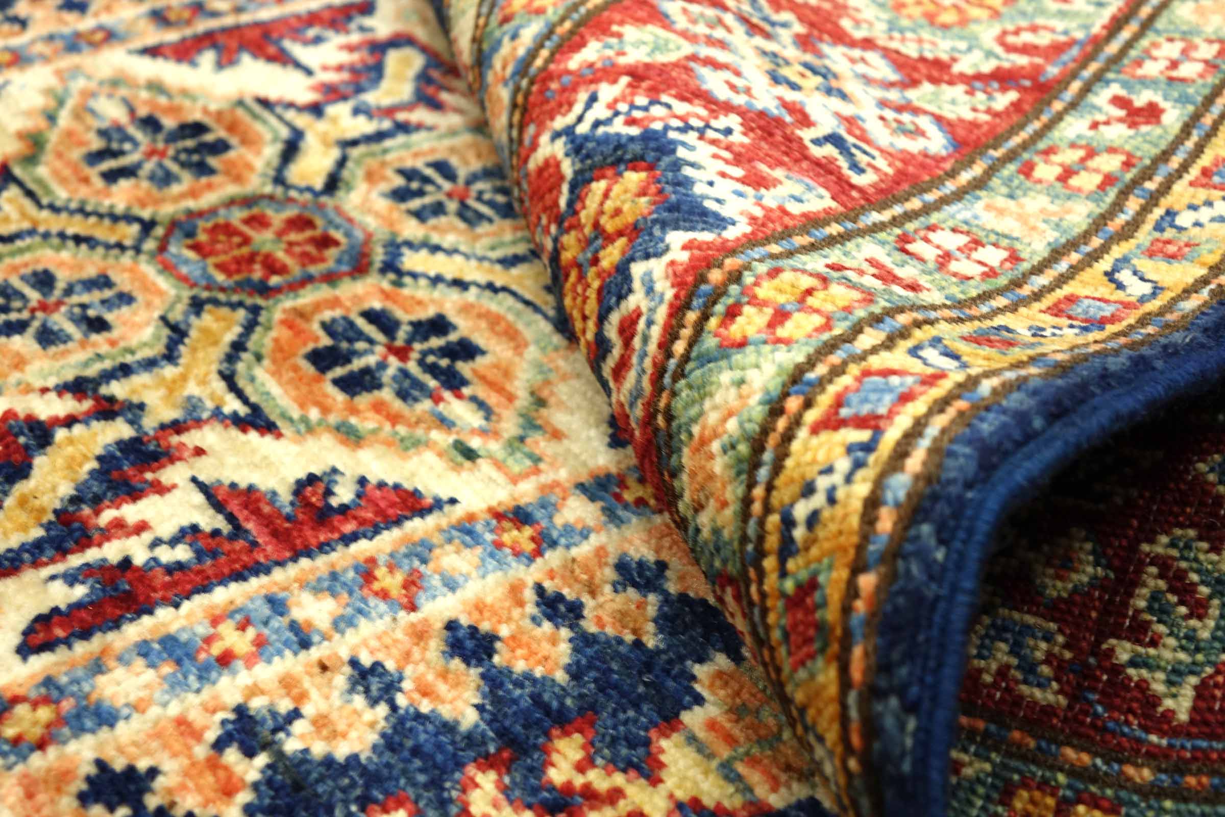 Afghan Kazak Fein 100x150 Handgeknüpft Orientteppich Blau Umrandung Wolle