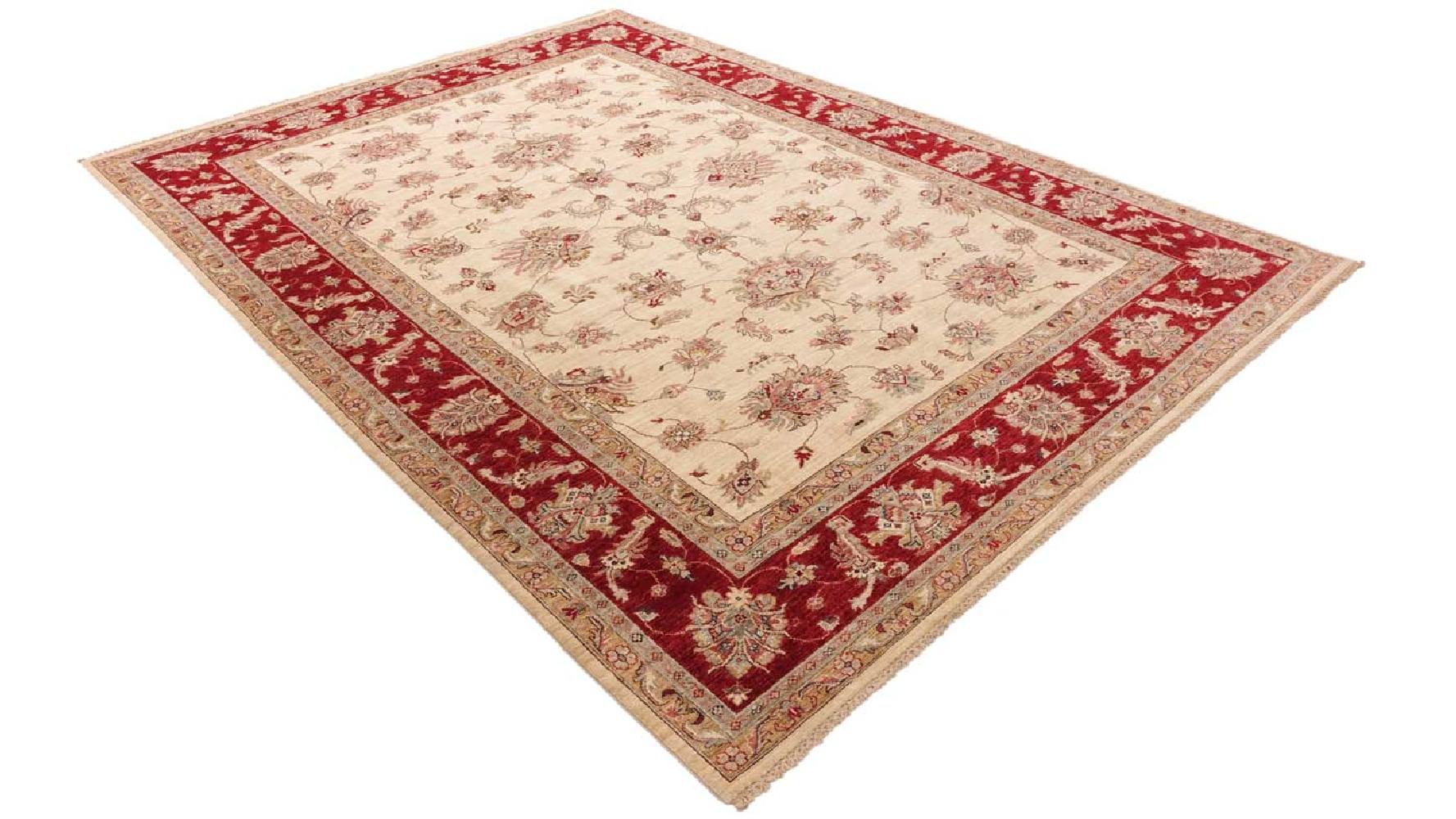 Chobi Ziegler Teppich 250x350 Handgeknüpft Beige Blumenmuster Orientalisch UNIKAT
