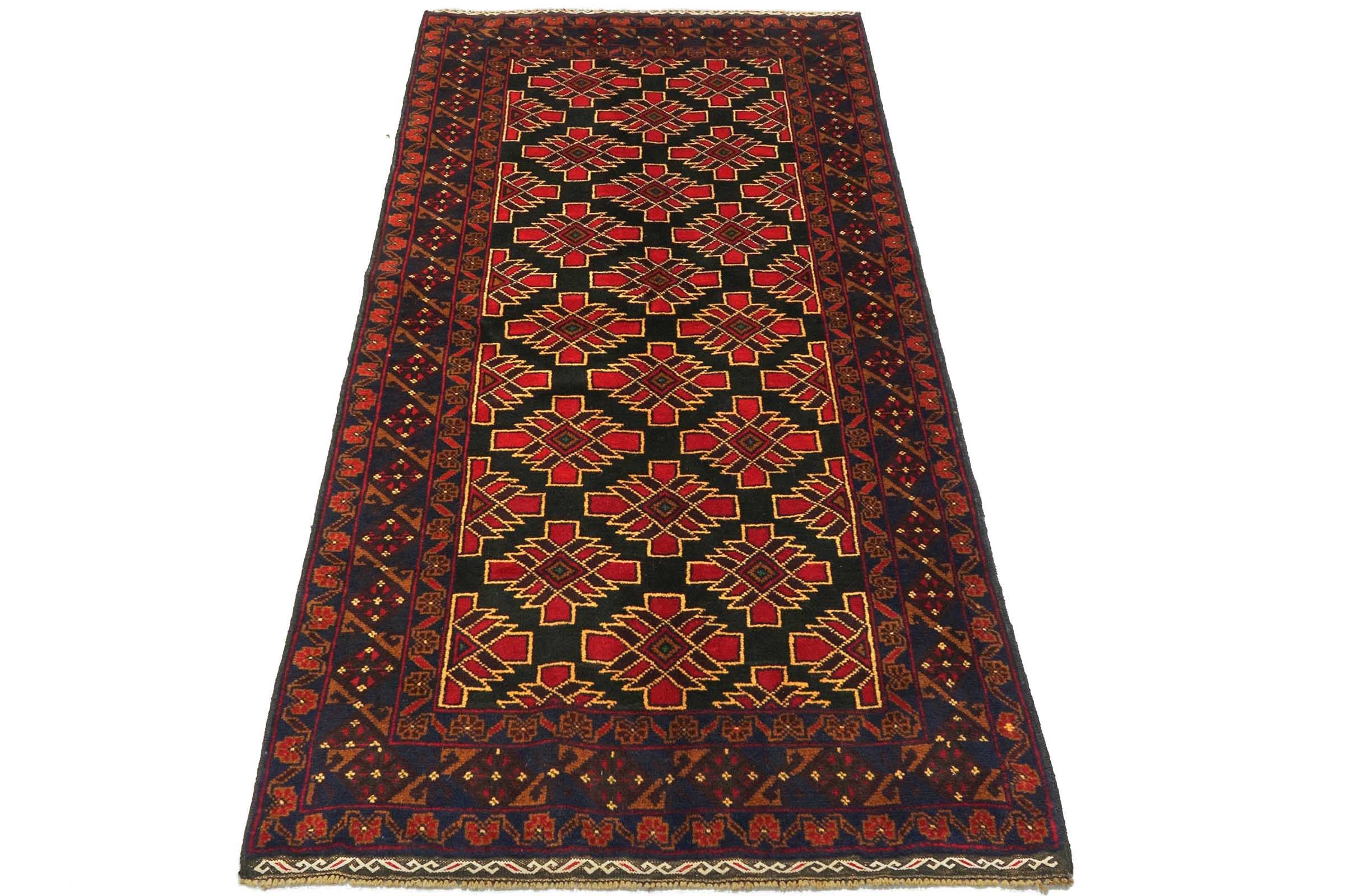 Afghan Belutsch Baluch 100x190 Handgeknüpft Orientteppich Schwarz