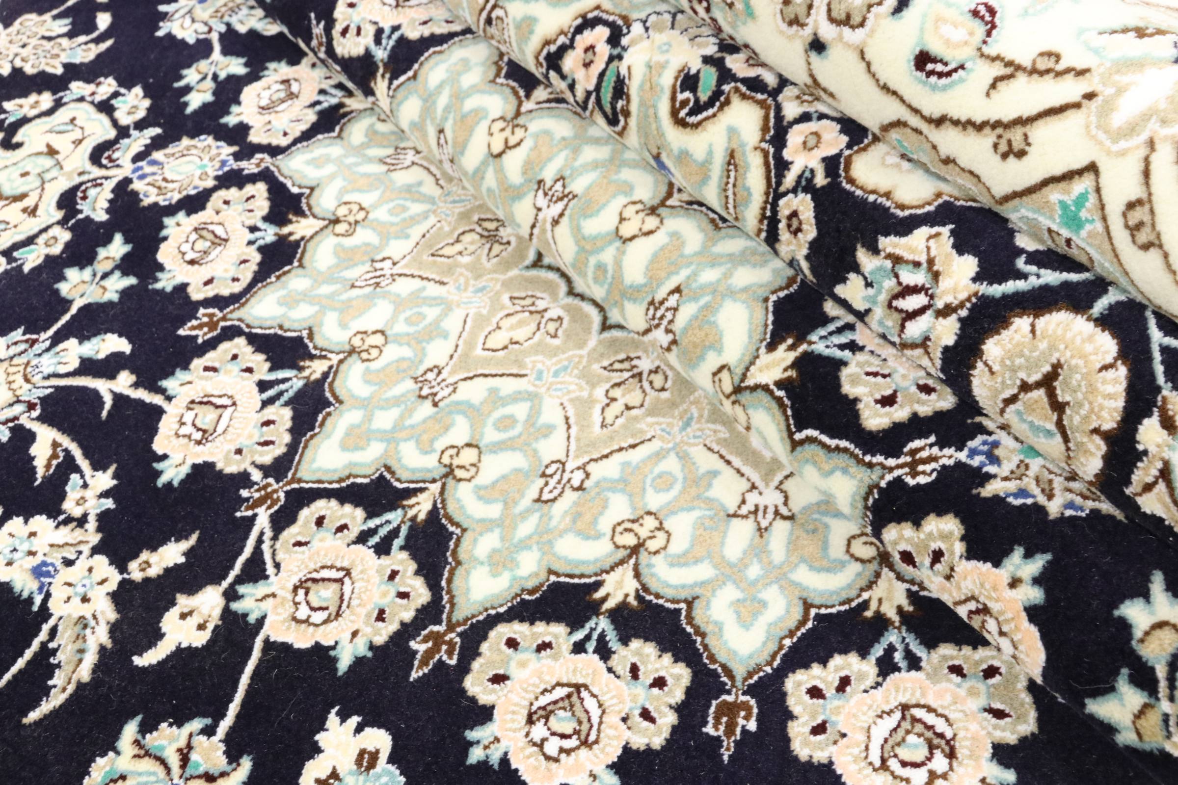 Perserteppich Nain 9LA 250x350 Handgeknüpft Dunkelblau Medaillon Orientalisch UNIKAT