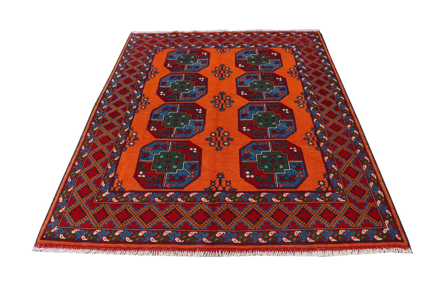 Afghan Akcha Rang Dar Teppich 150x200 Handgeknüpft Orange Durchgemustert Orient