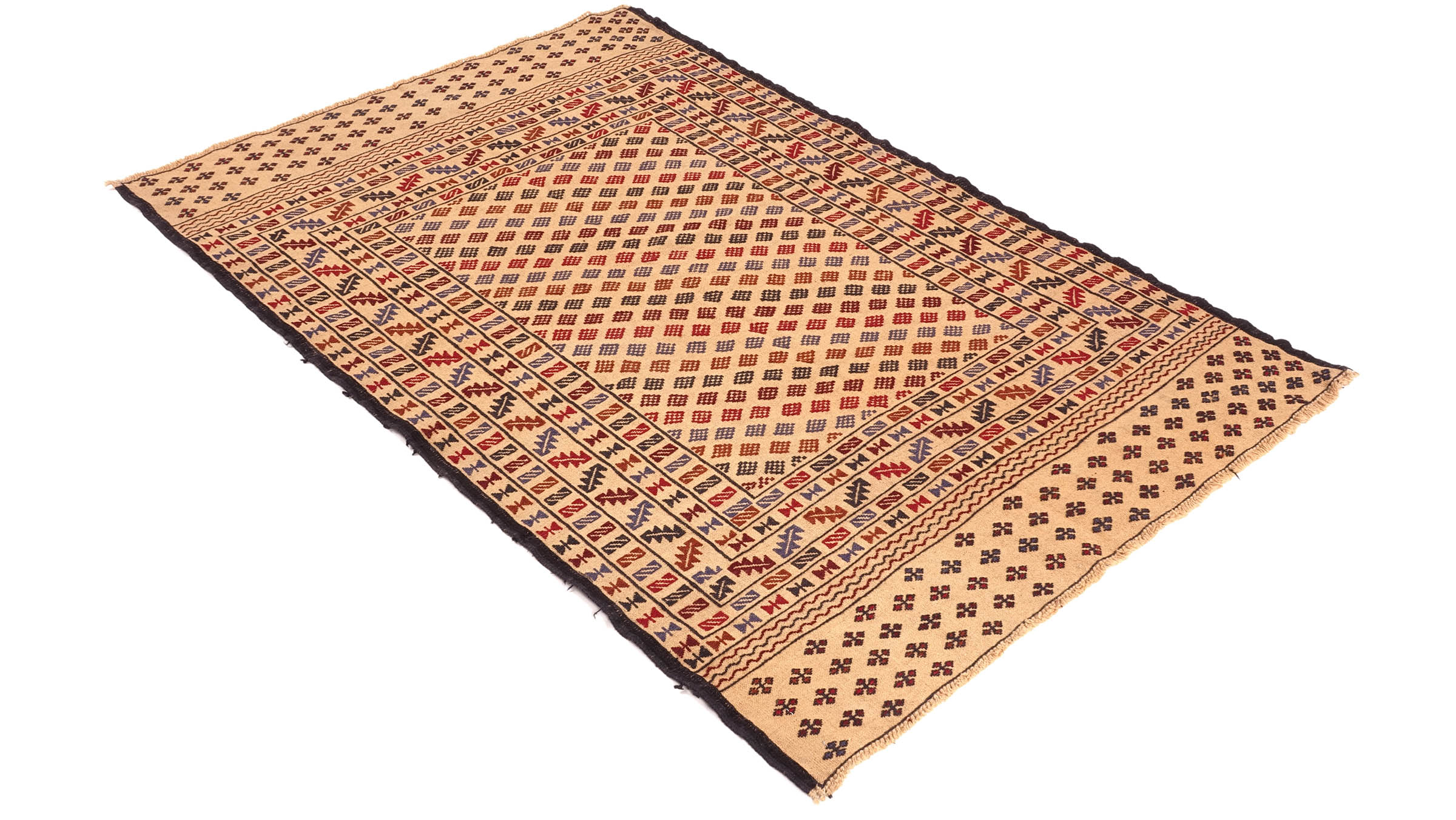 Afghan Kelim Gol Barjasta Teppich 120x180 Handgewebt Gold Geometrisch Handarbeit Gewebt