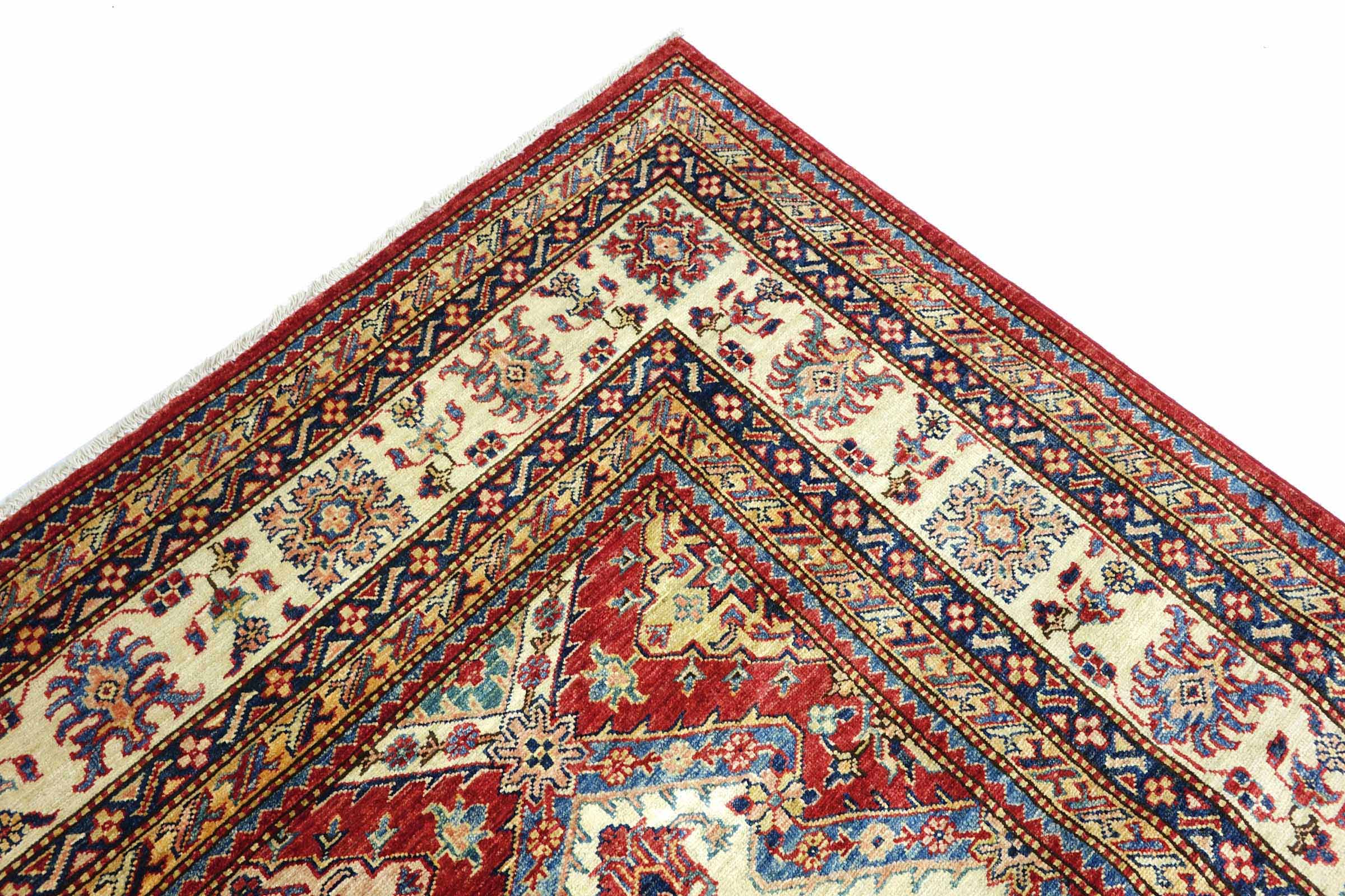 Afghan Feiner Kazak Teppich 240x310 Handgeknüpft Rot Geometrisch Orient Kurzflor