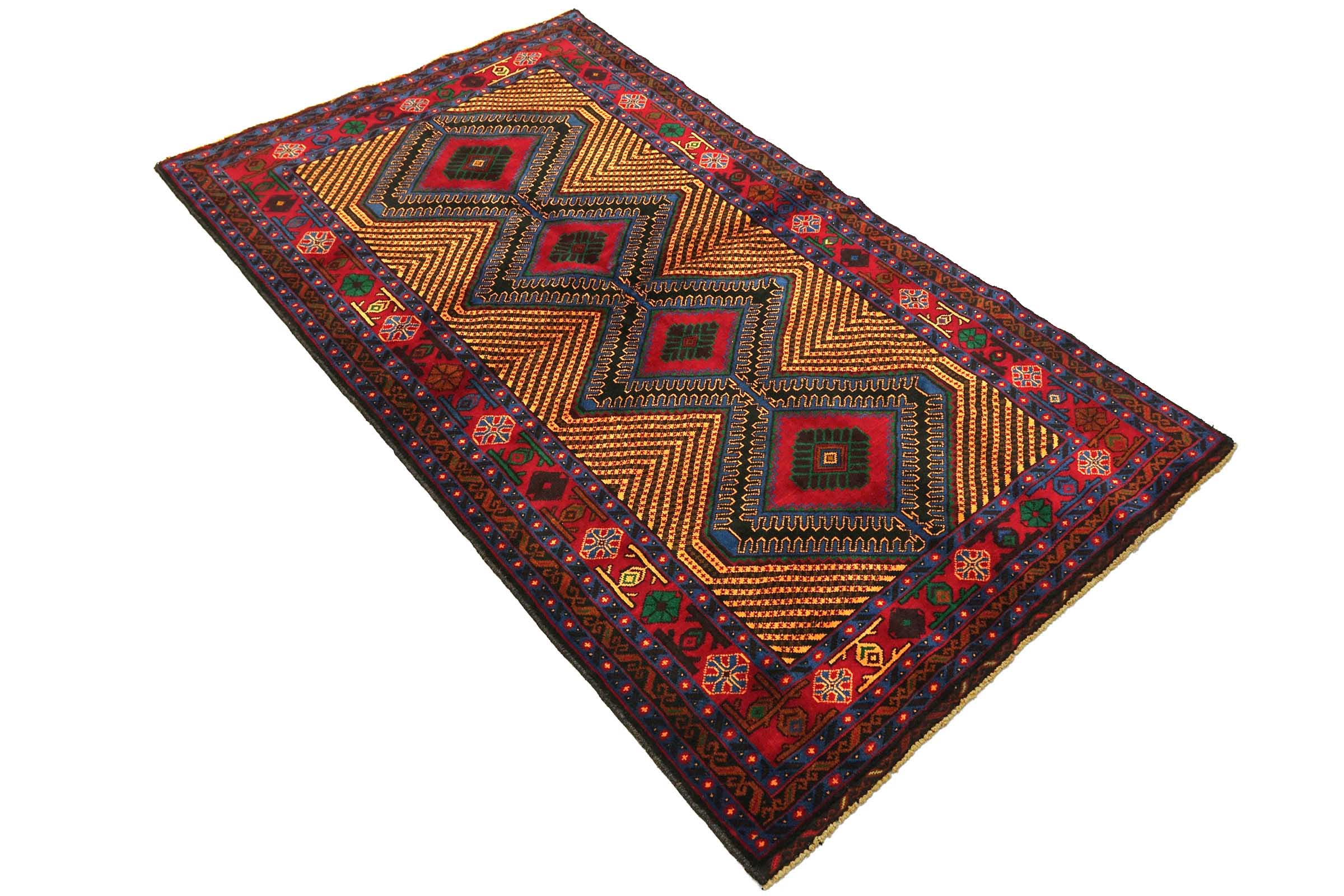 Afghan Belutsch Baluch 110x200 Handgeknüpft Orientteppich Beige Geometrisch