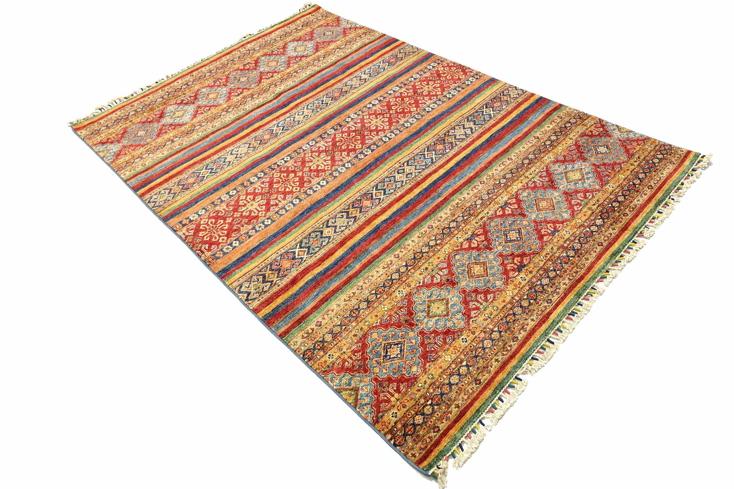 Afghan Khorjin Shaal 180x270 Handgeknüpft Orientteppich Rot Gestreift Wolle