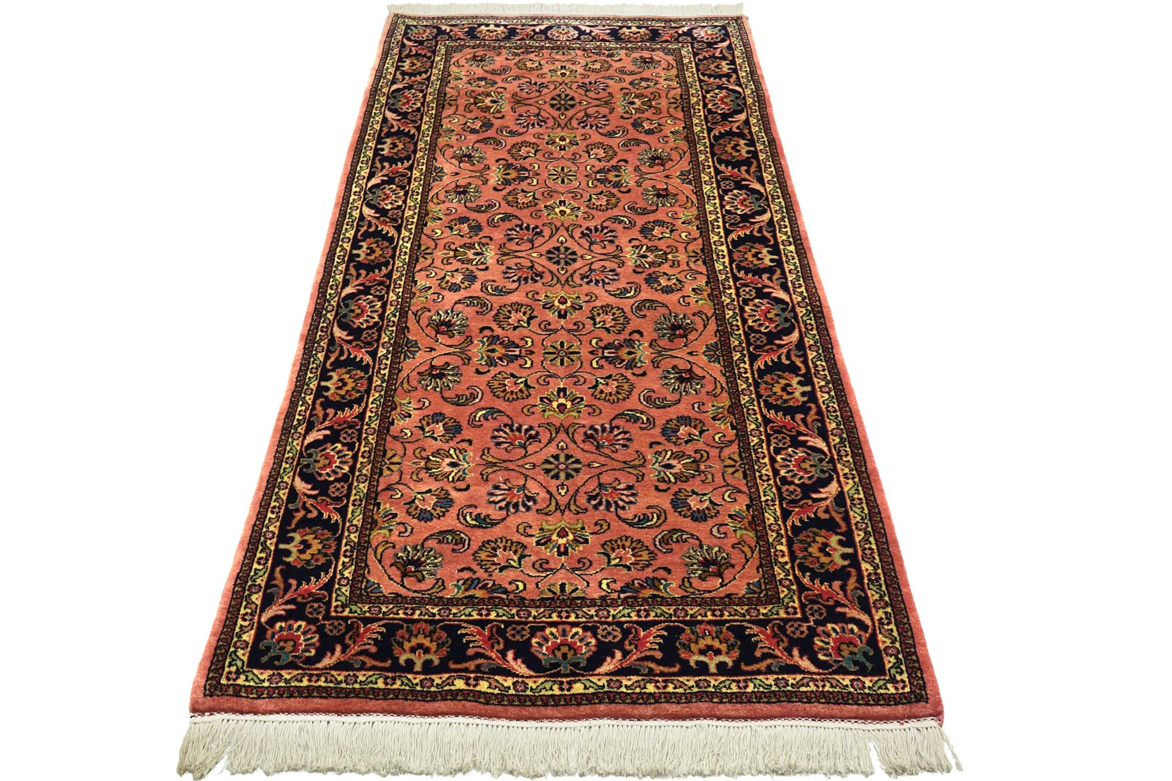 Sarough Teppich 100x210 Handgeknüpft Rosa Floral Wolle Kurzflor Rug