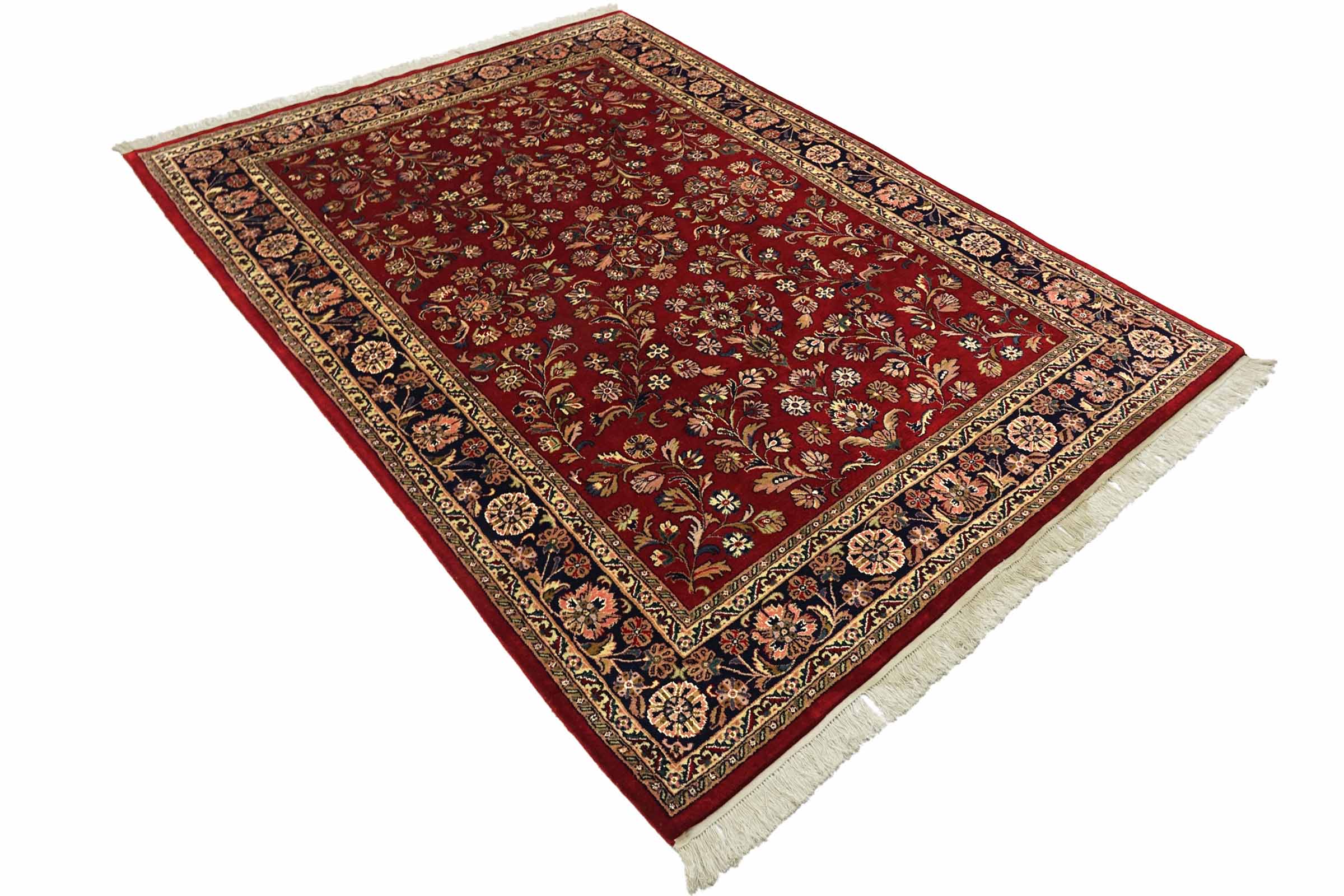Sarough Teppich 200x380 Handgeknüpft Rot Floral Wolle Kurzflor Rug