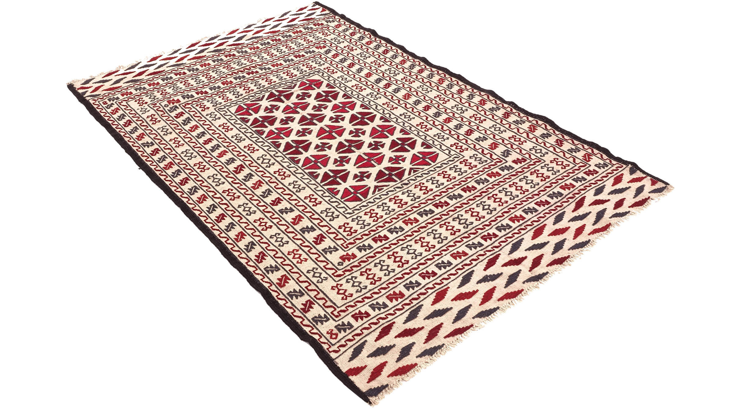Afghan Kelim Gol Barjasta Teppich 120x180 Handgewebt Beige Geometrisch Handarbeit