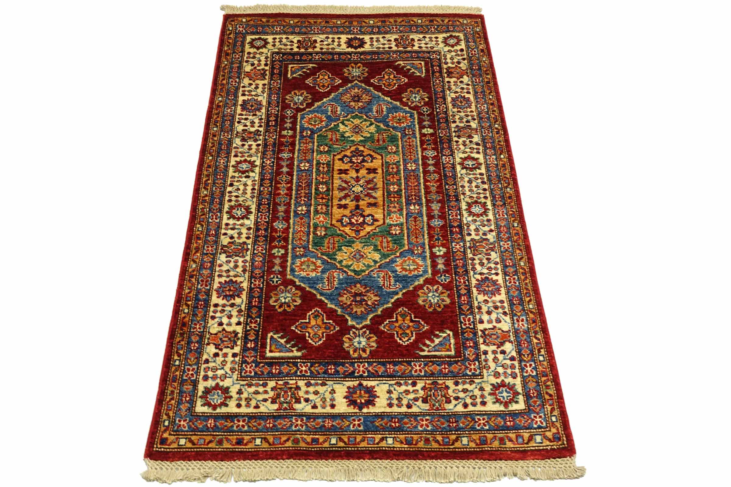 Afghan Kazak Fein 100x150 Handgeknüpft Orientteppich Rot Umrandung Wolle