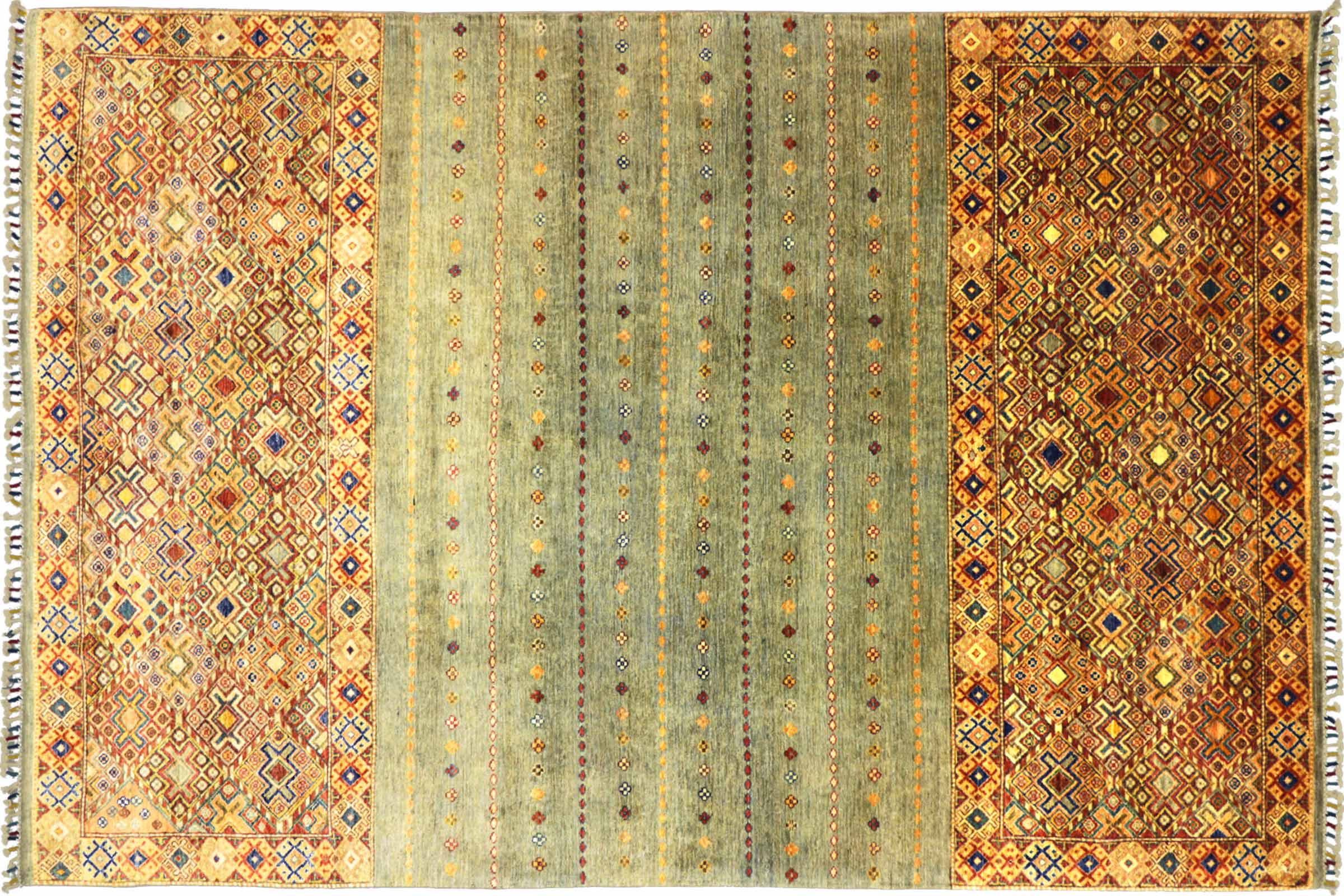 Afghan Khorjin Shaal 200x300 Handgeknüpft Orientteppich Grau Streifen Wolle