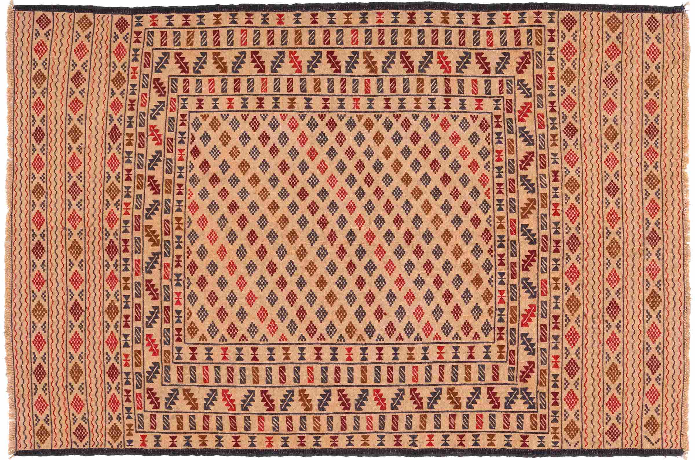 Afghan Kelim Gol Barjasta Teppich 120x180 Handgewebt Gold Geometrisch Handarbeit Gewebt