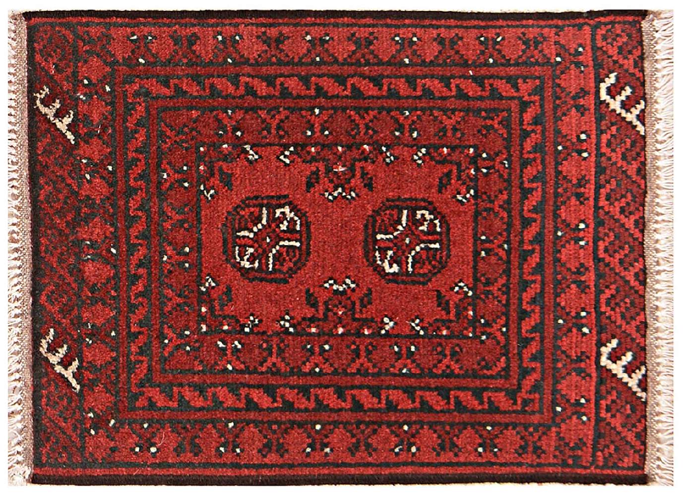 Afghan Aqcha Poshti Teppich 40x60 Handgeknüpft Rot Geometrisch Orient Kurzflor
