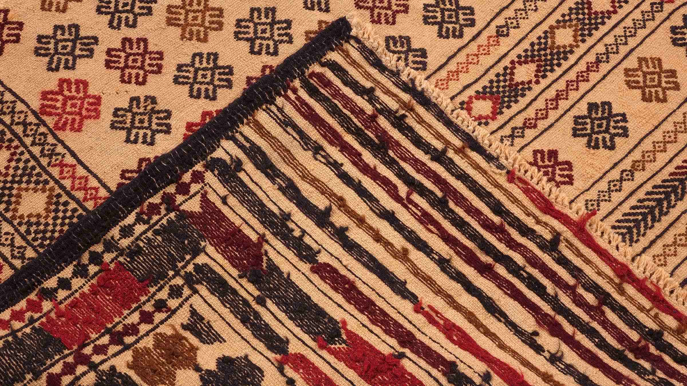 Afghan Kelim Gol Barjasta Teppich 140x200 Handgewebt Gold Geometrisch Handarbeit Gewebt