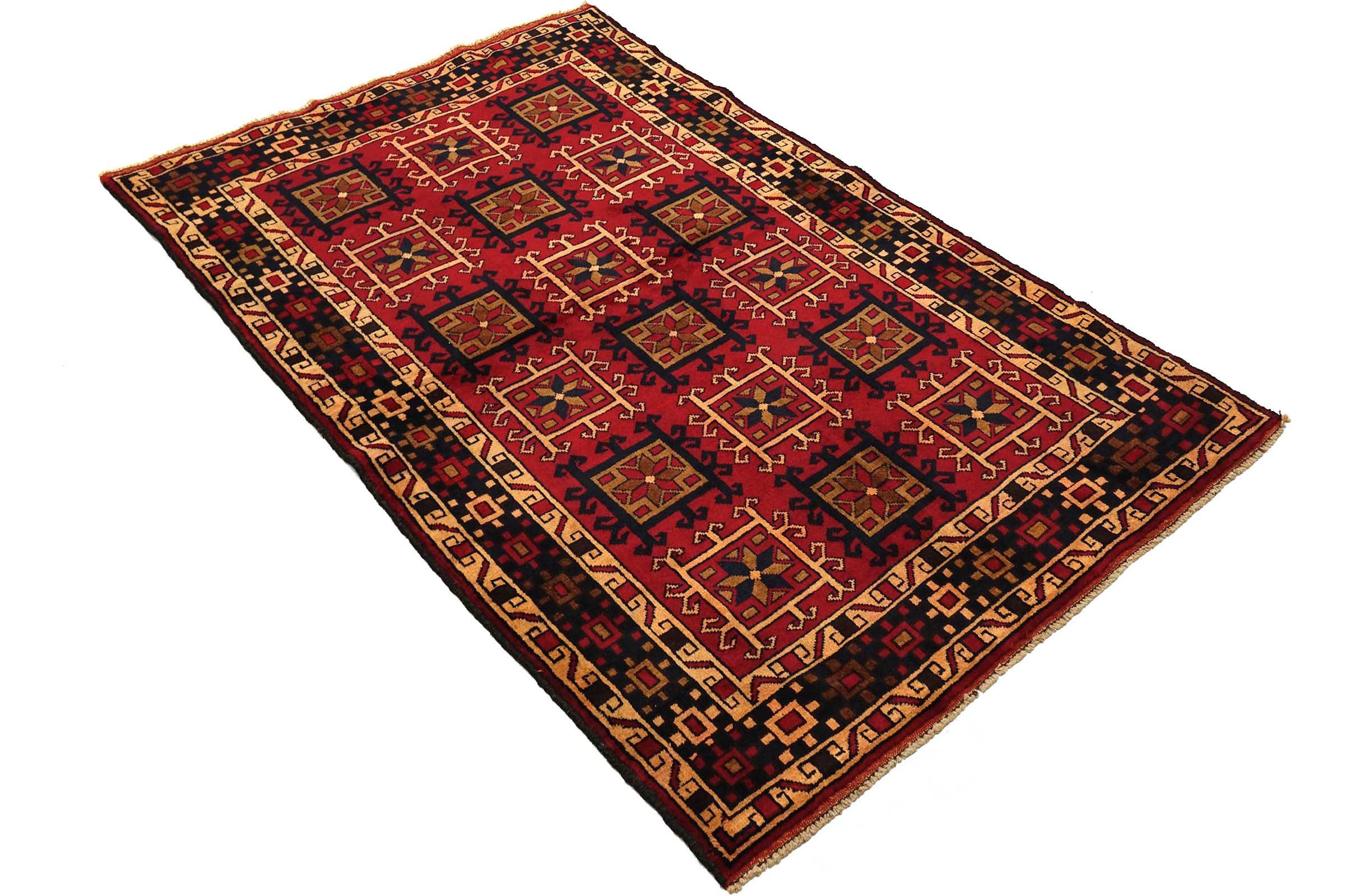 Afghan Belutsch Baluch 120x180 Handgeknüpft Orientteppich Rot Durchgemustert