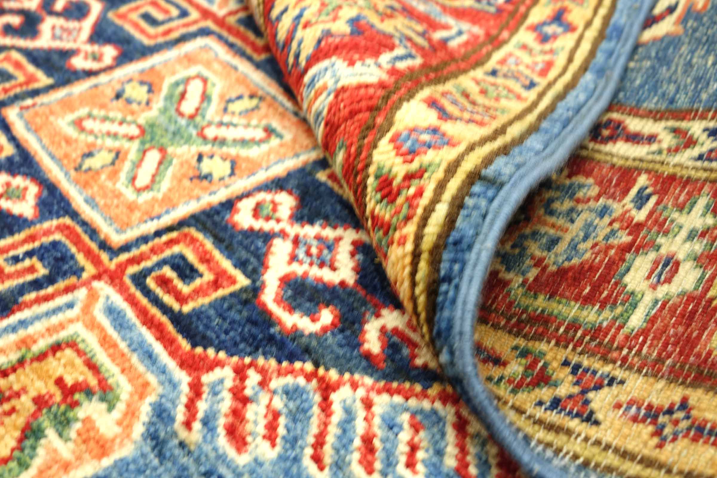 Afghan Kazak Fein 100x150 Handgeknüpft Orientteppich Blau Umrandung Wolle
