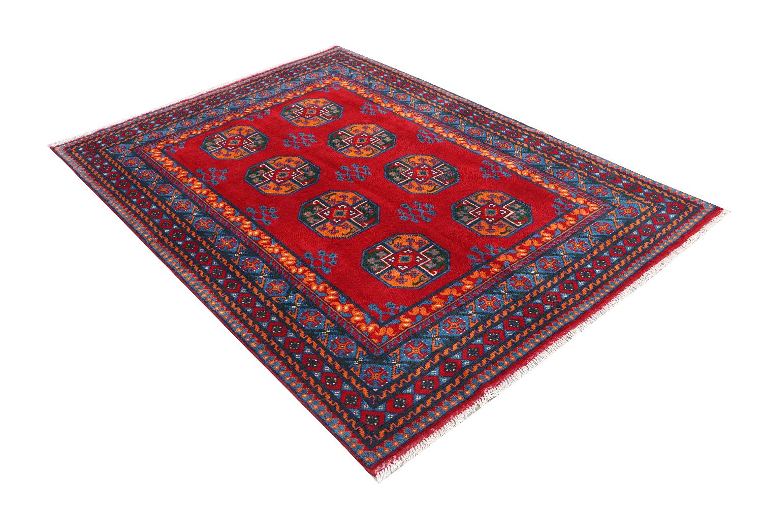 Afghan Akcha Rang Dar Teppich 150x200 Handgeknüpft Rot Durchgemustert Orient Kurzflor