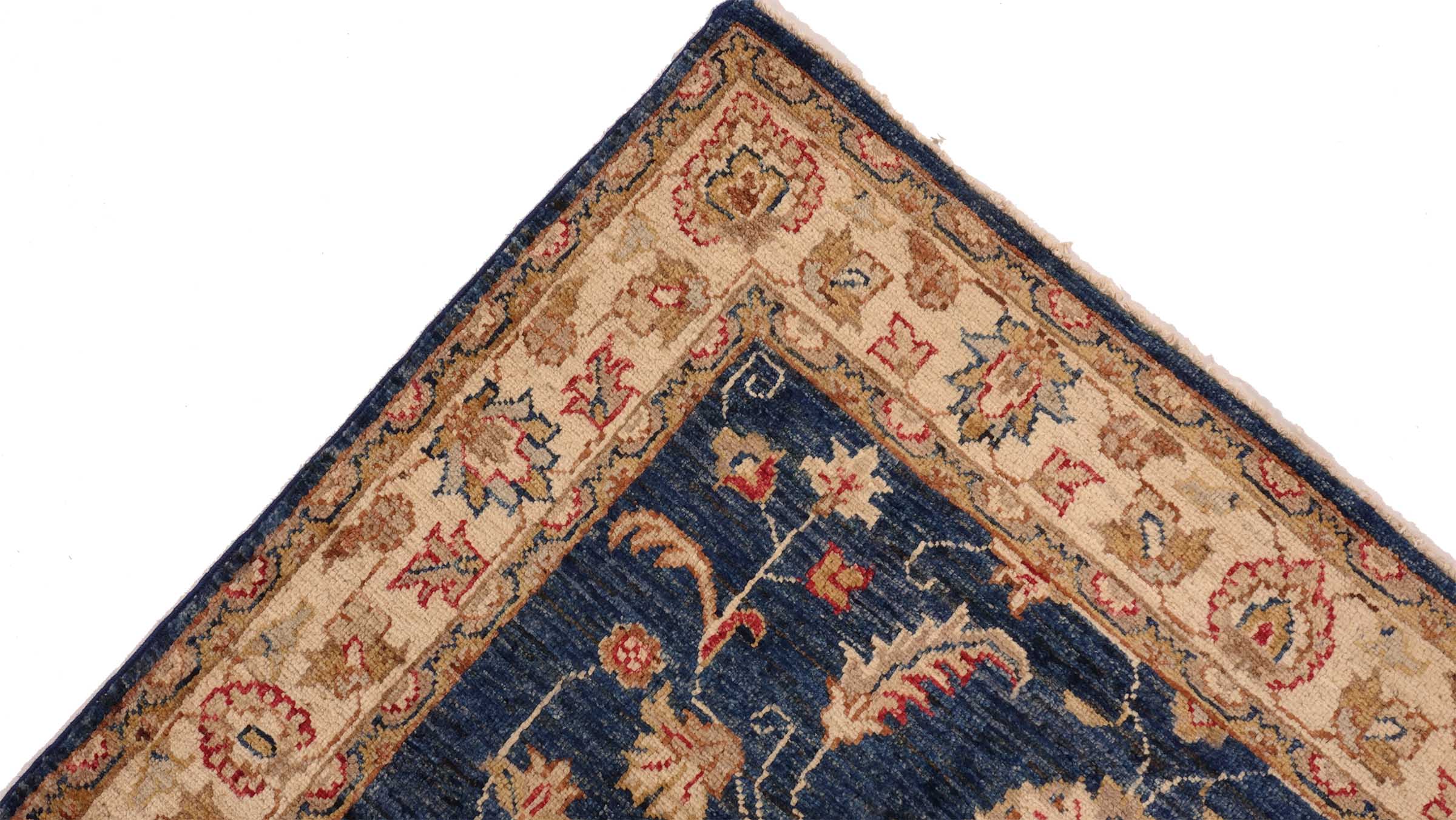Chobi Ziegler Teppich 100x100 Handgeknüpft Quadratisch Beige Floral Orientalisch UNIKAT
