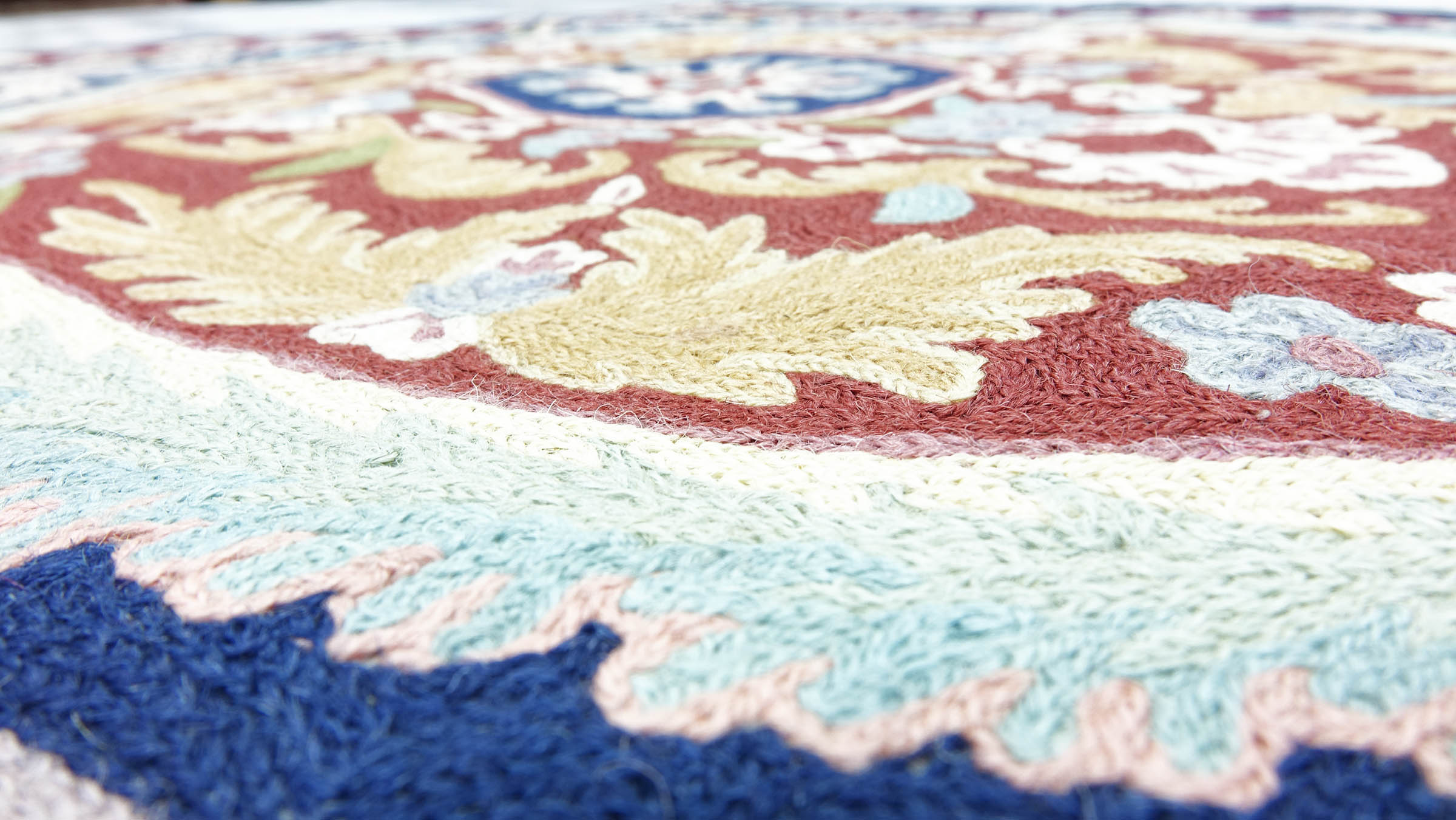 Chainstitch Kettenstich Teppich 80x120 Handgewebt Braun Blumenmuster Handarbeit Gewebt