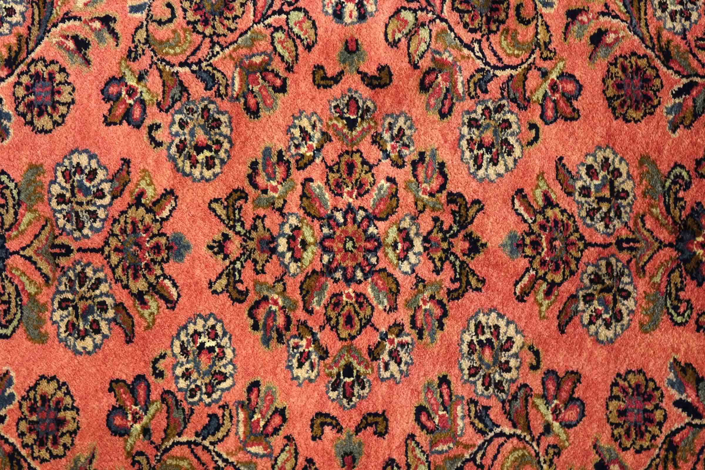 Sarough Teppich 70x140 Handgeknüpft Rosa Floral Wolle Kurzflor Rug