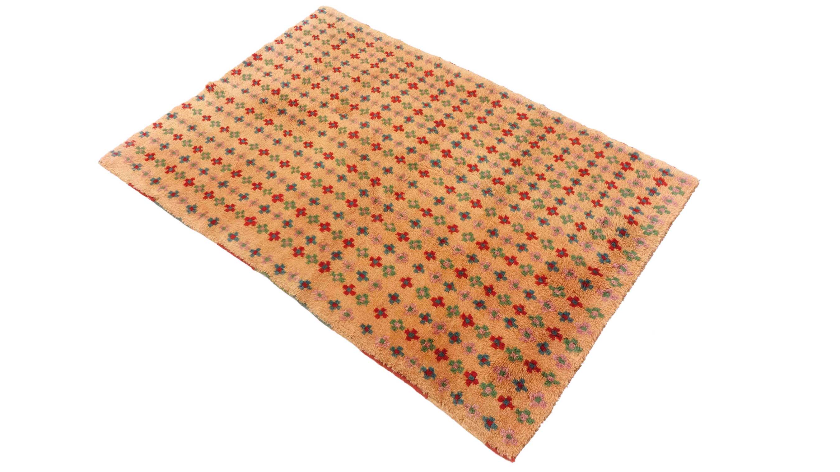 Gabbeh Teppich 120x180 Handgeknüpft Goldgelb Streifen Orientalisch UNIKAT Kurzflor