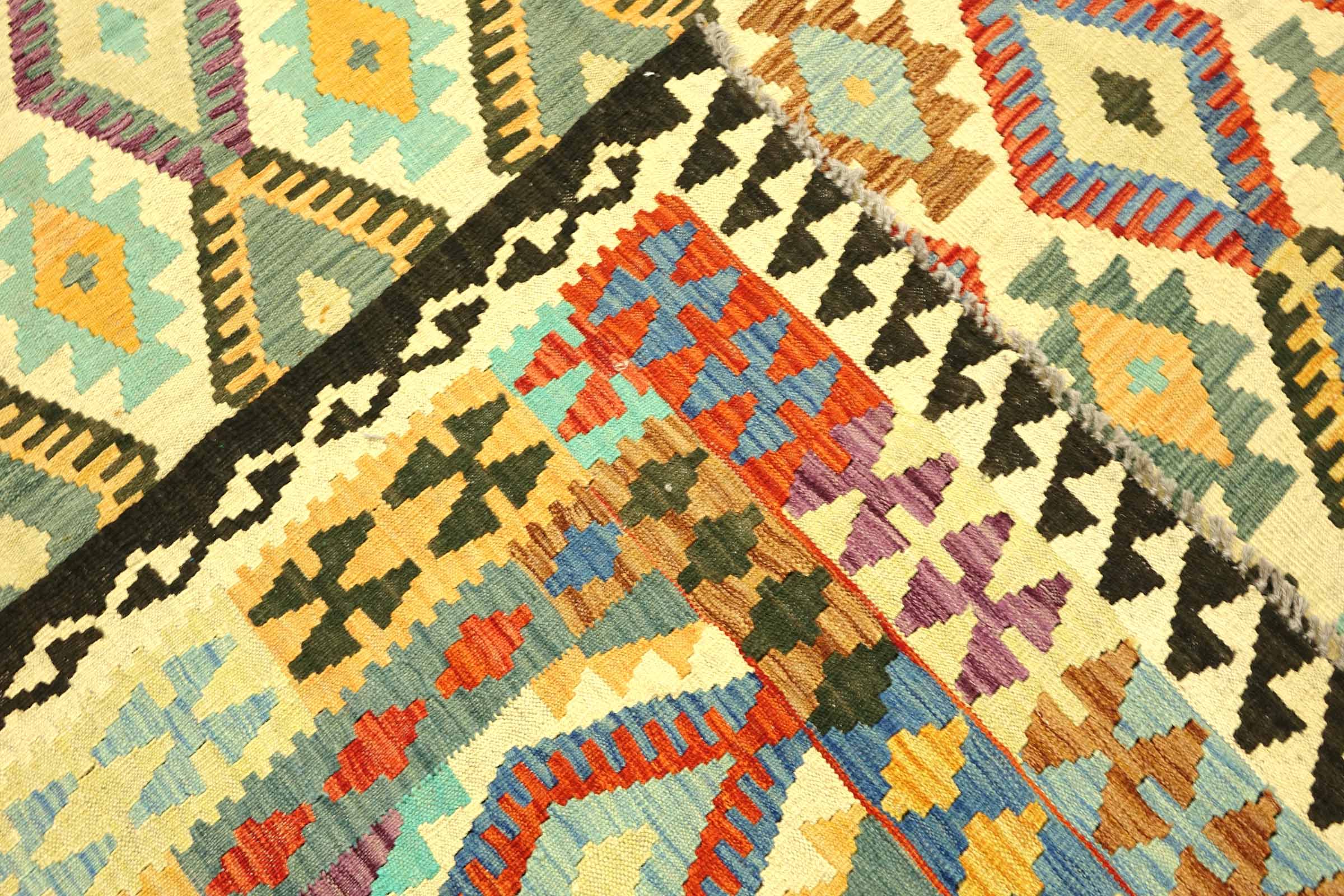 Afghan Maimana Kelim Bunt 250x350 Handgewebt Teppich Bunt Geometrisch Orient