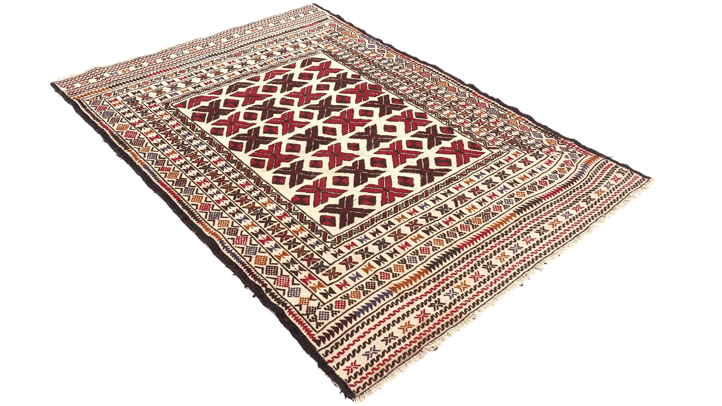 Afghan Kelim Gol Barjasta Teppich 140x200 Handgewebt Beige Geometrisch Handarbeit