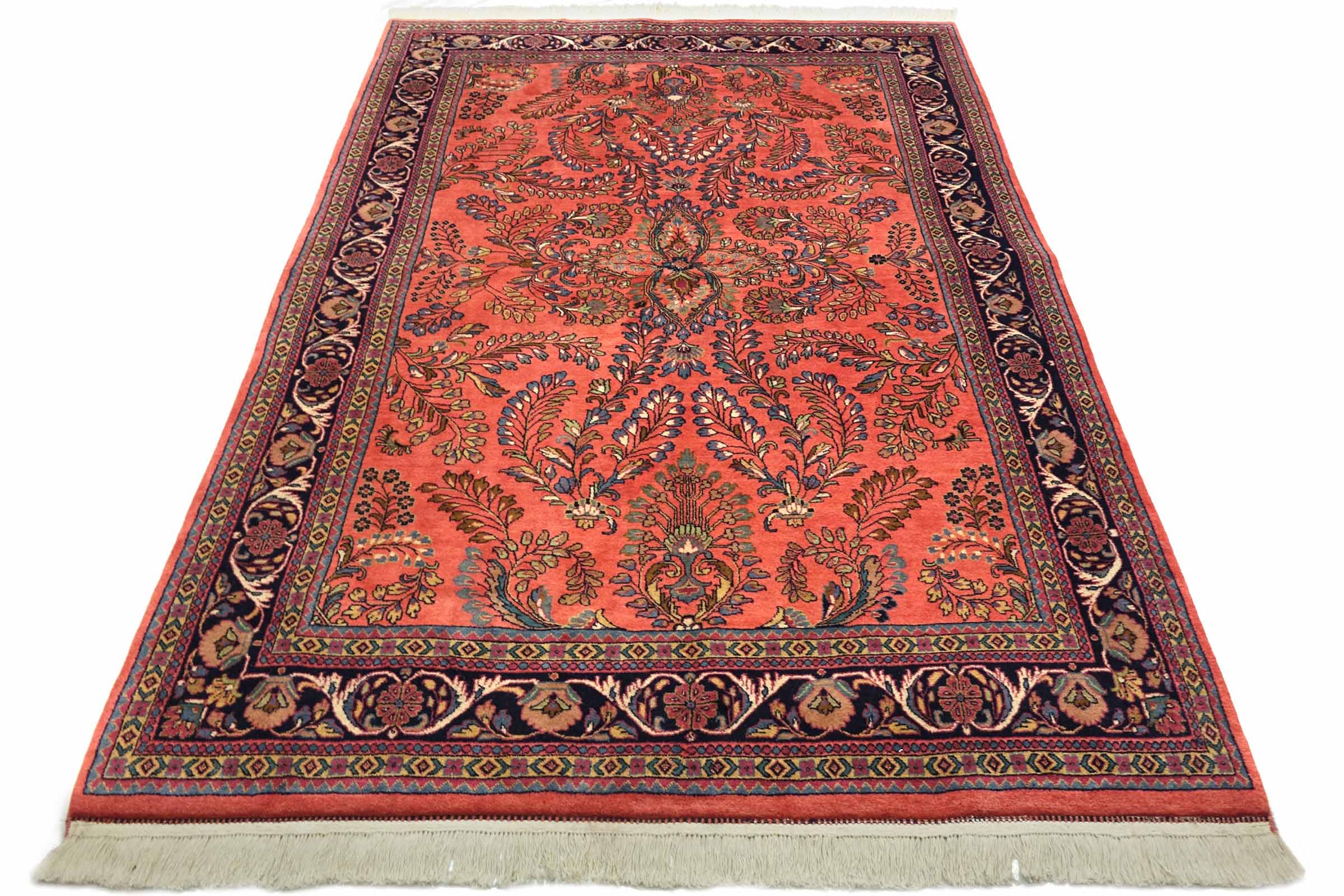 Sarough Teppich 170x250 Handgeknüpft Rosa Floral Wolle Kurzflor Rug