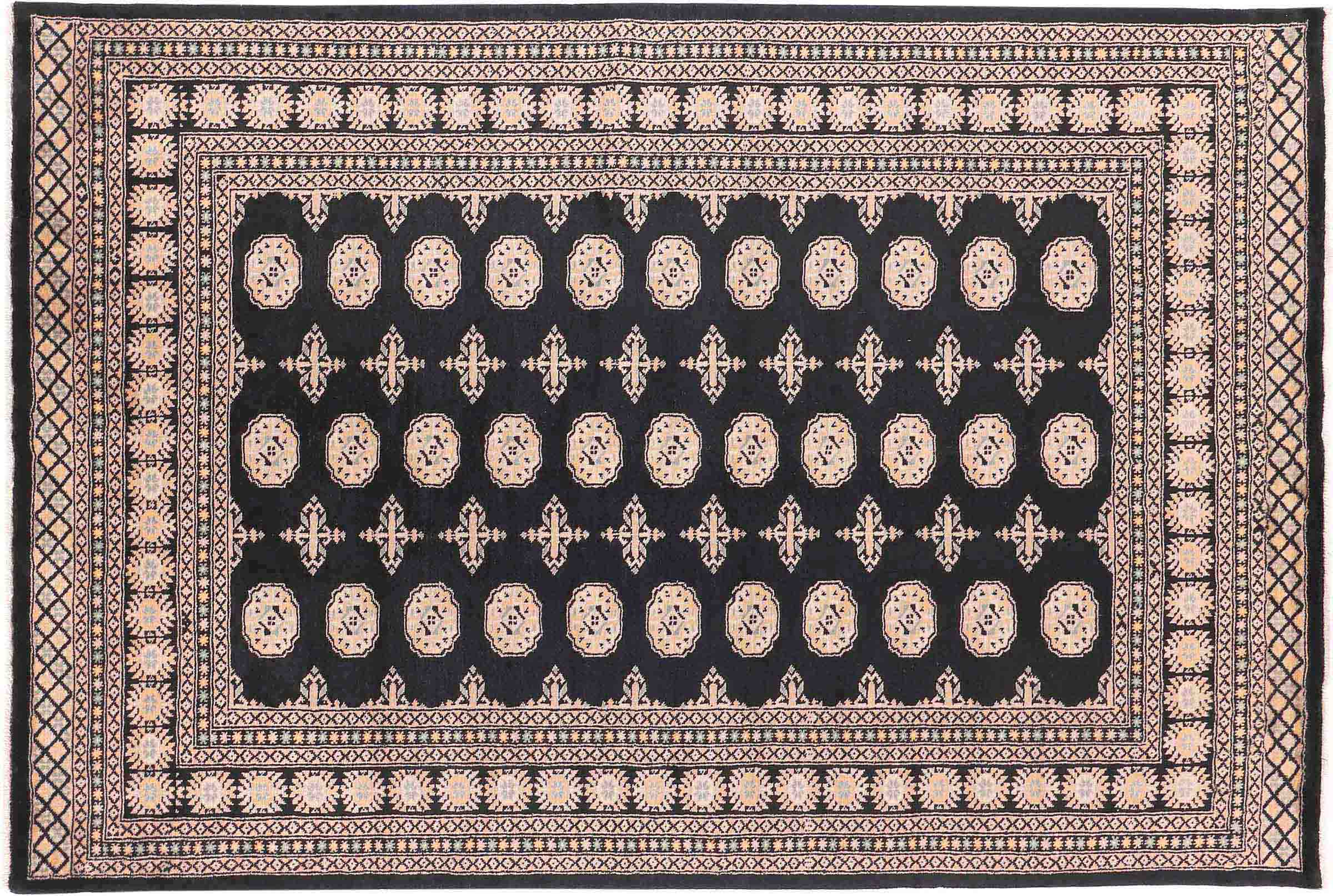Pakistan Buchara 3ply Teppich 170x240 Handgeknüpft Schwarz Geometrisch Orient Kurzflor