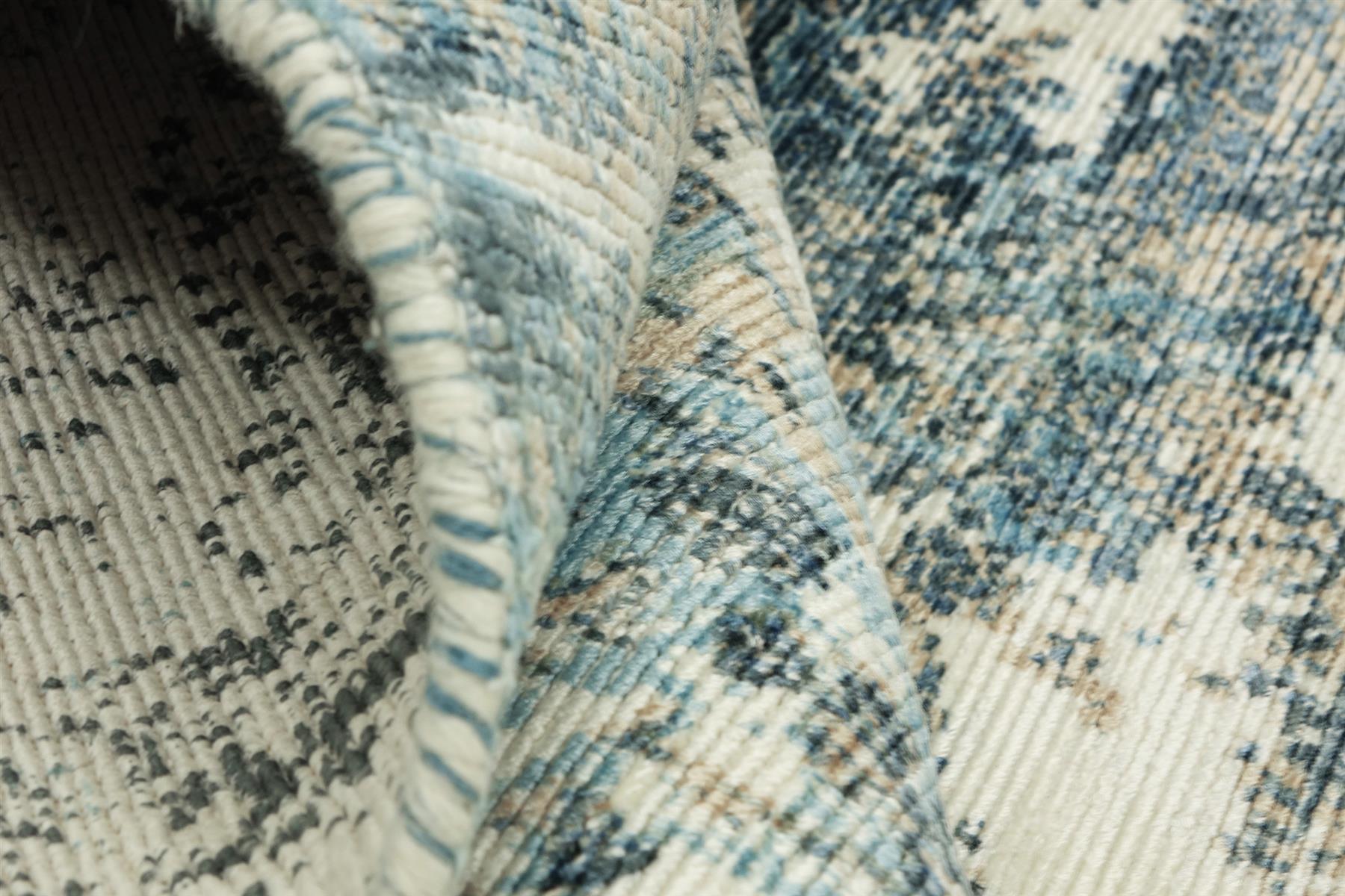 Handloom Vintage 170x240 250x300 250x350 Handgewebt Teppich Blau Abstrakt Handarbeit