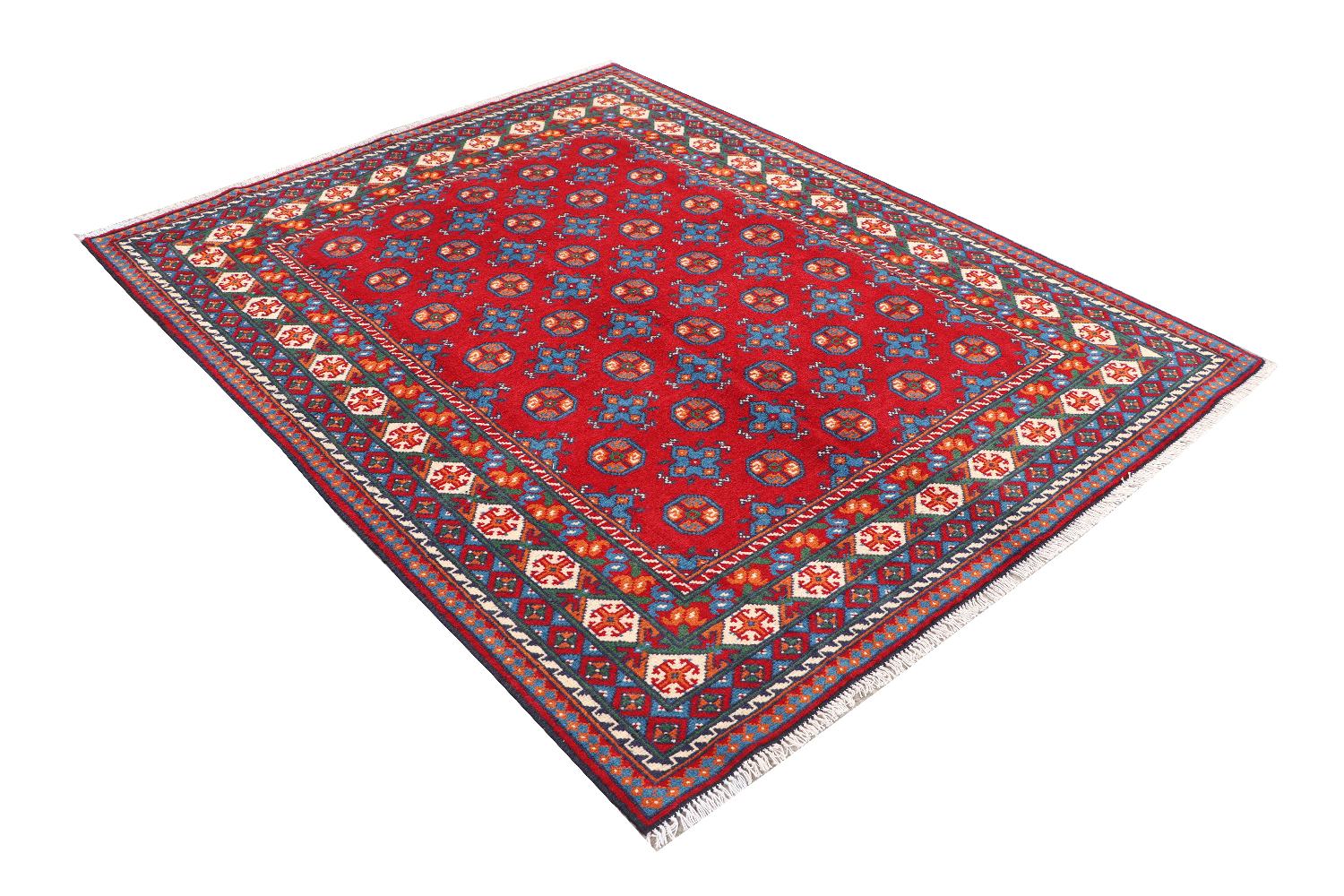 Afghan Akcha Rang Dar Teppich 150x200 Handgeknüpft Rot Durchgemustert Orient Kurzflor