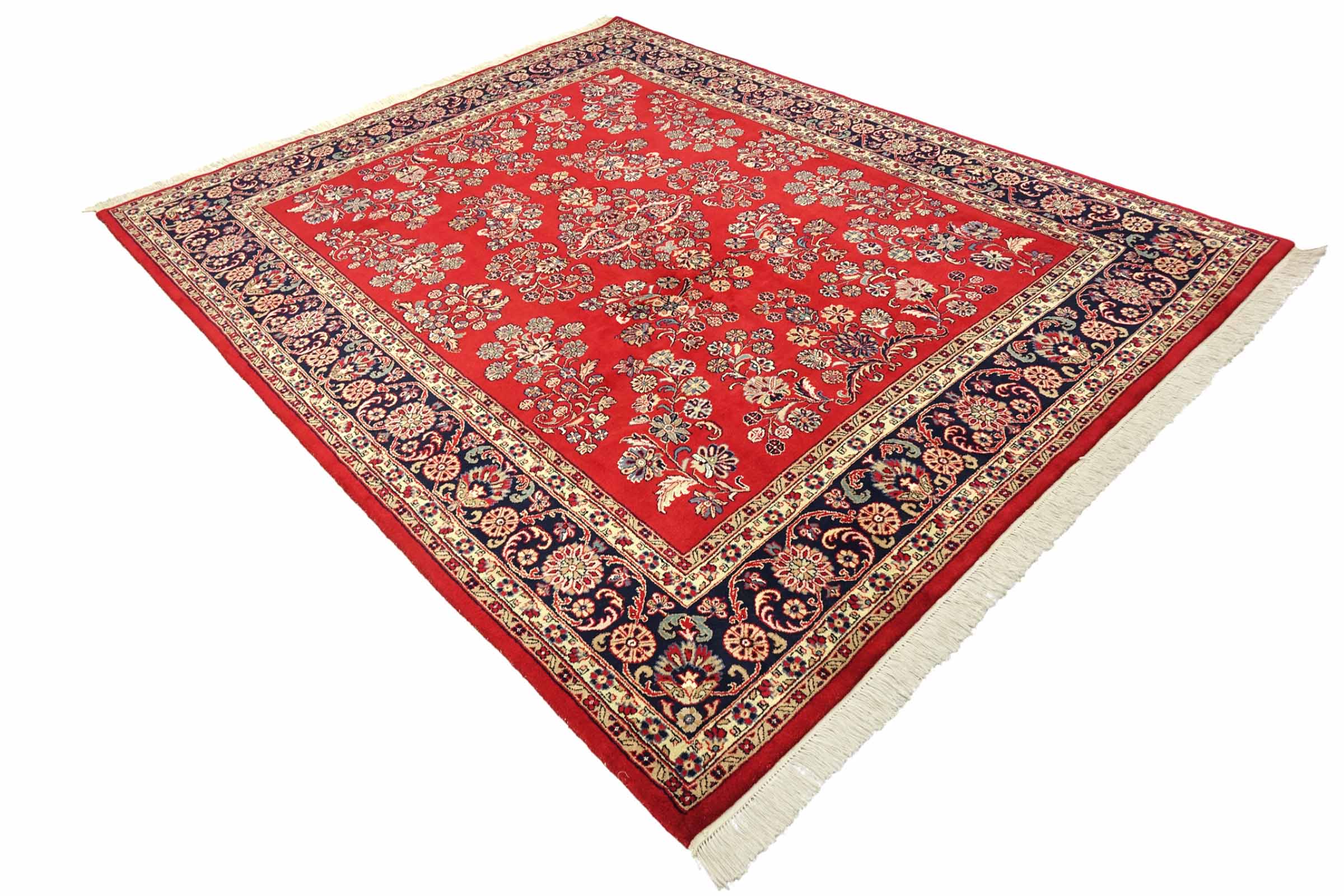 Sarough Teppich 250x300 Handgeknüpft Rot Floral Wolle Kurzflor Rug