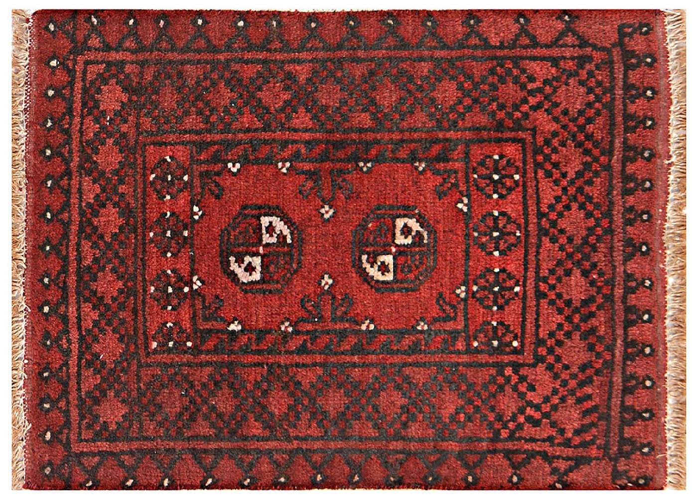Afghan Aqcha Poshti Teppich 40x60 Handgeknüpft Rot Geometrisch Orient Kurzflor