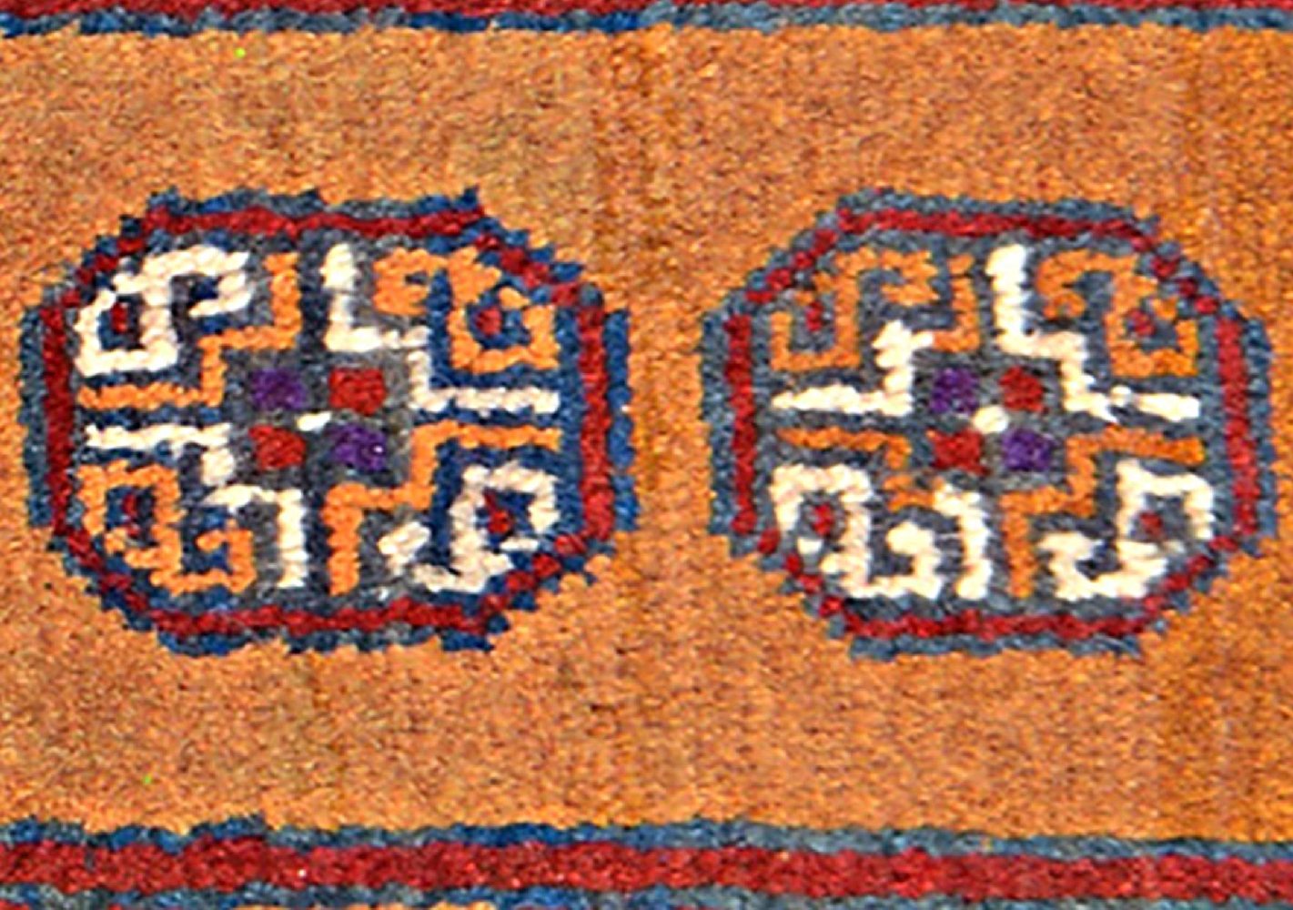 Afghan Aqcha Poshti Teppich 40x60 Handgeknüpft Braun Geometrisch Orient Kurzflor