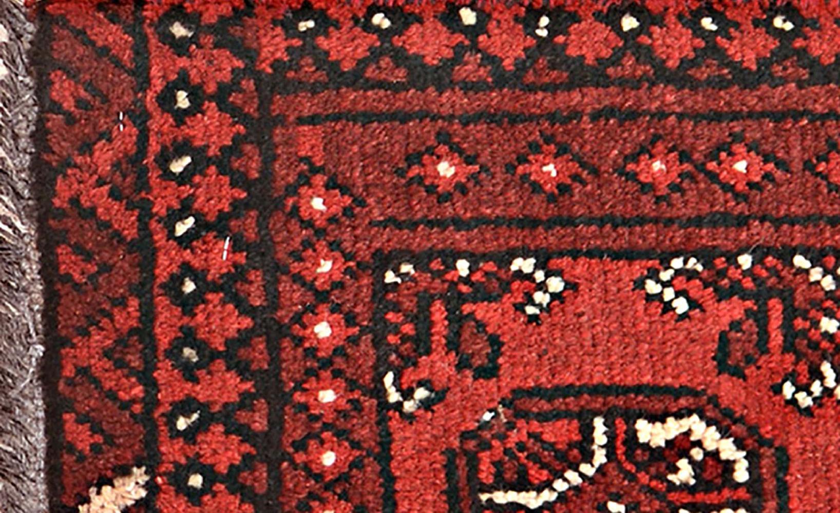 Afghan Aqcha Poshti Teppich 40x60 Handgeknüpft Rot Geometrisch Orient Kurzflor