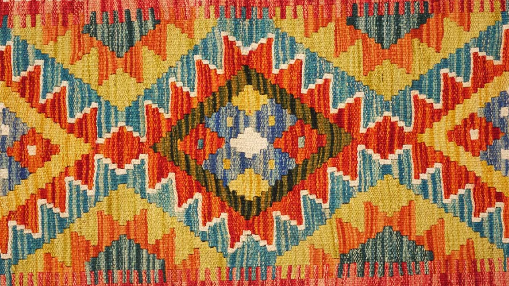 Maimana Kelim Teppich 60x200 Handgewebt Läufer Beige Geometrisch Handarbeit