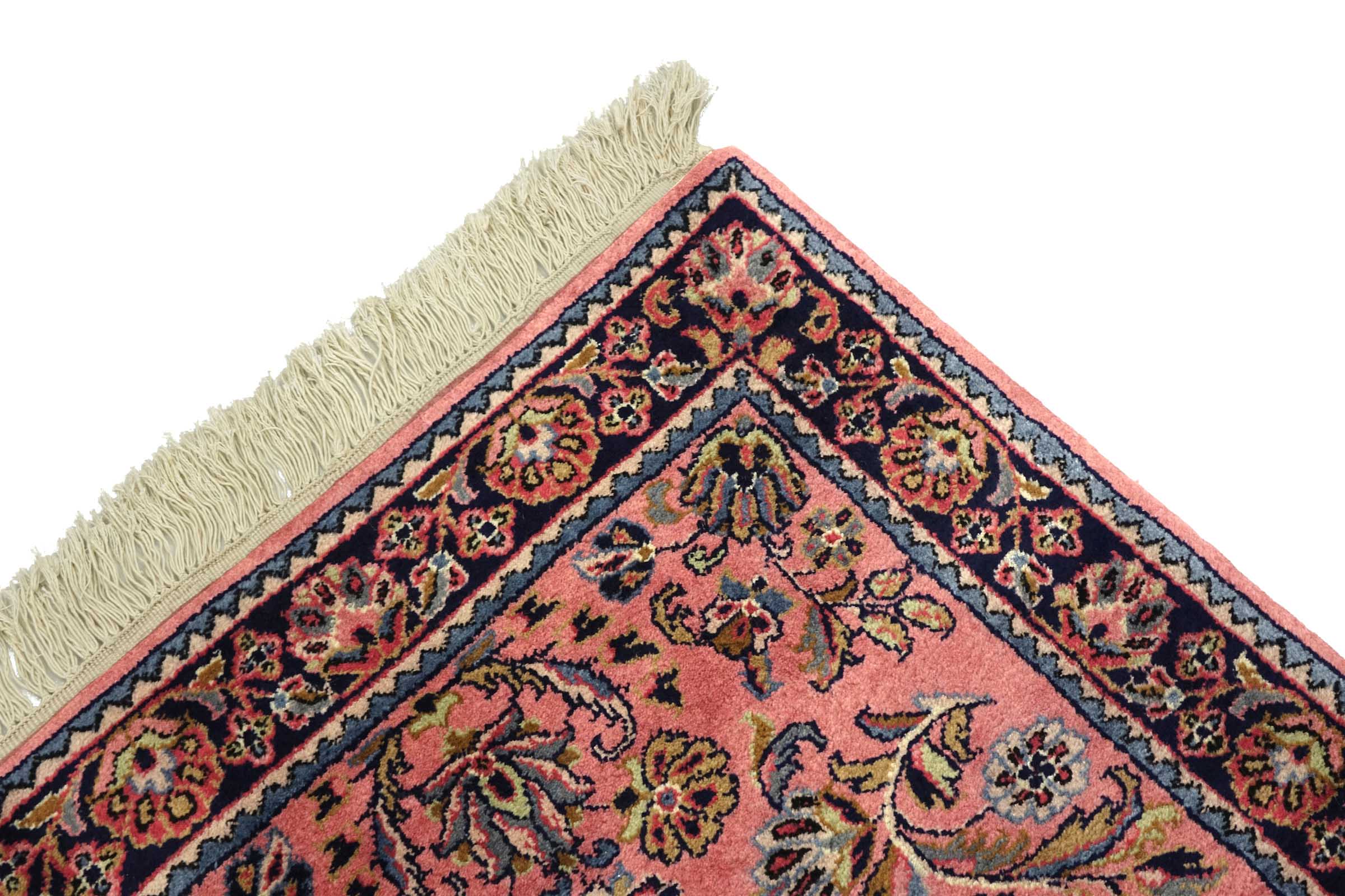 Sarough Teppich 70x140 Handgeknüpft Rosa Floral Wolle Kurzflor Rug