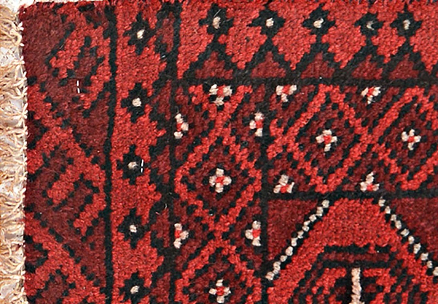 Afghan Aqcha Poshti Teppich 40x60 Handgeknüpft Rot Geometrisch Orient Kurzflor