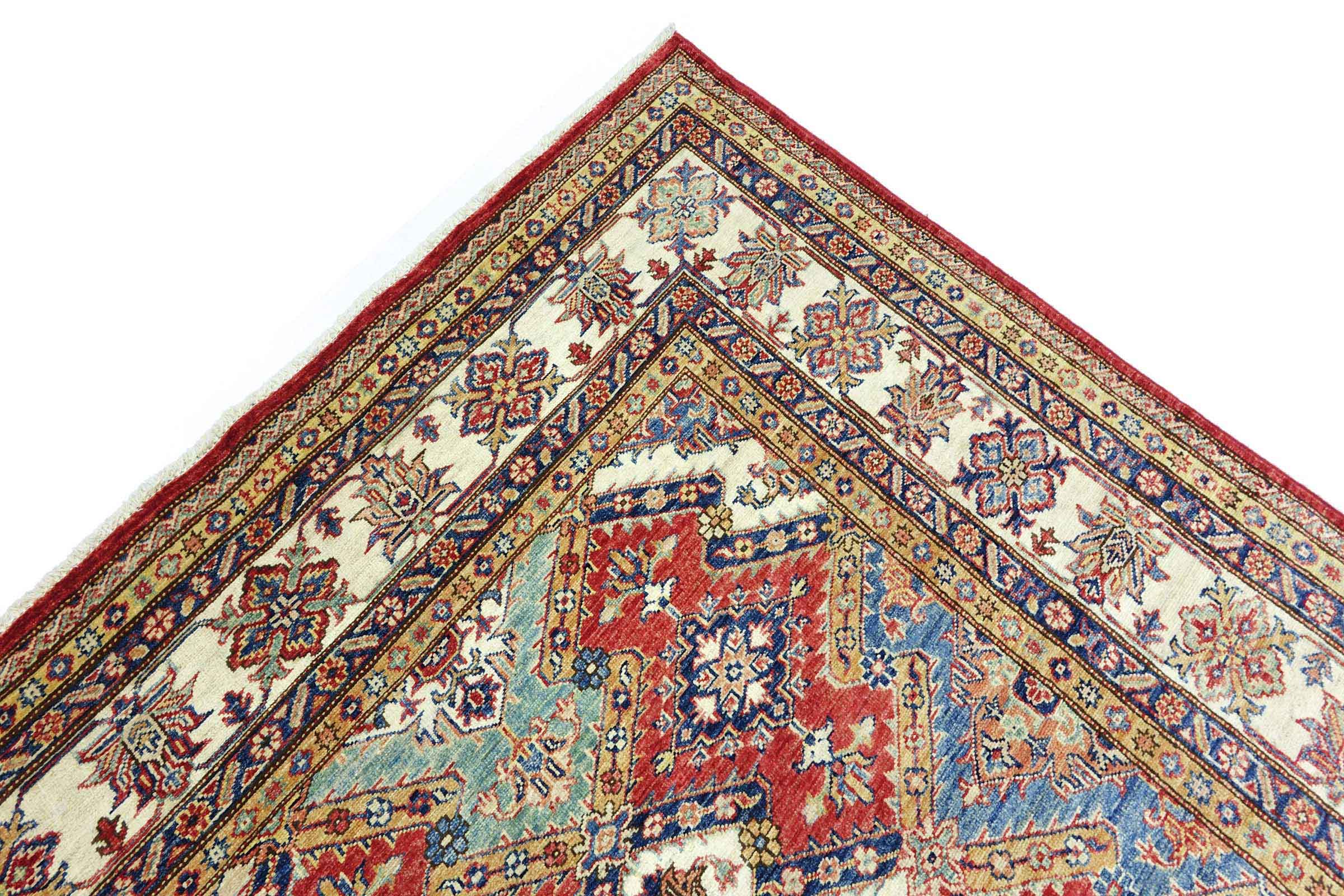 Afghan Feiner Kazak Teppich 250x300 Handgeknüpft Rot Geometrisch Orient Kurzflor