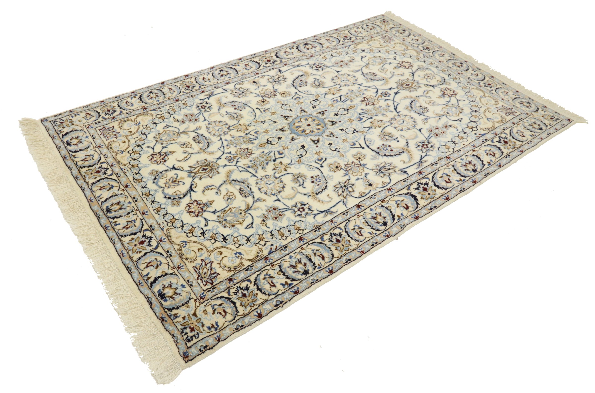 Perserteppich Nain 9LA 130x210 Handgeknüpft Weiß Floral Orientalisch UNIKAT Kurzflor