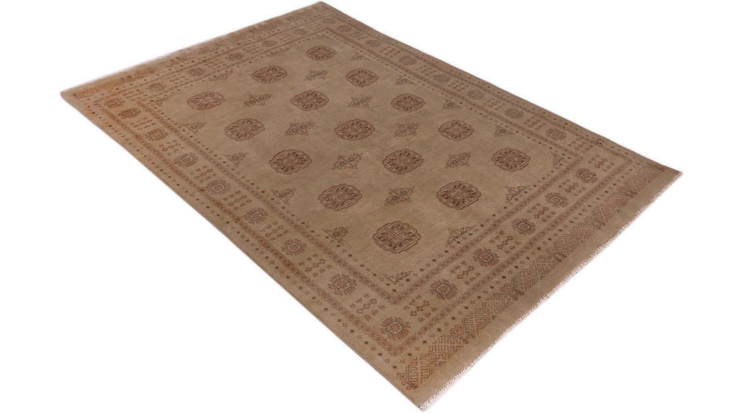 Pakistan Buchara 3ply Teppich 140x200 Handgeknüpft Beige Geometrisch Orient Kurzflor