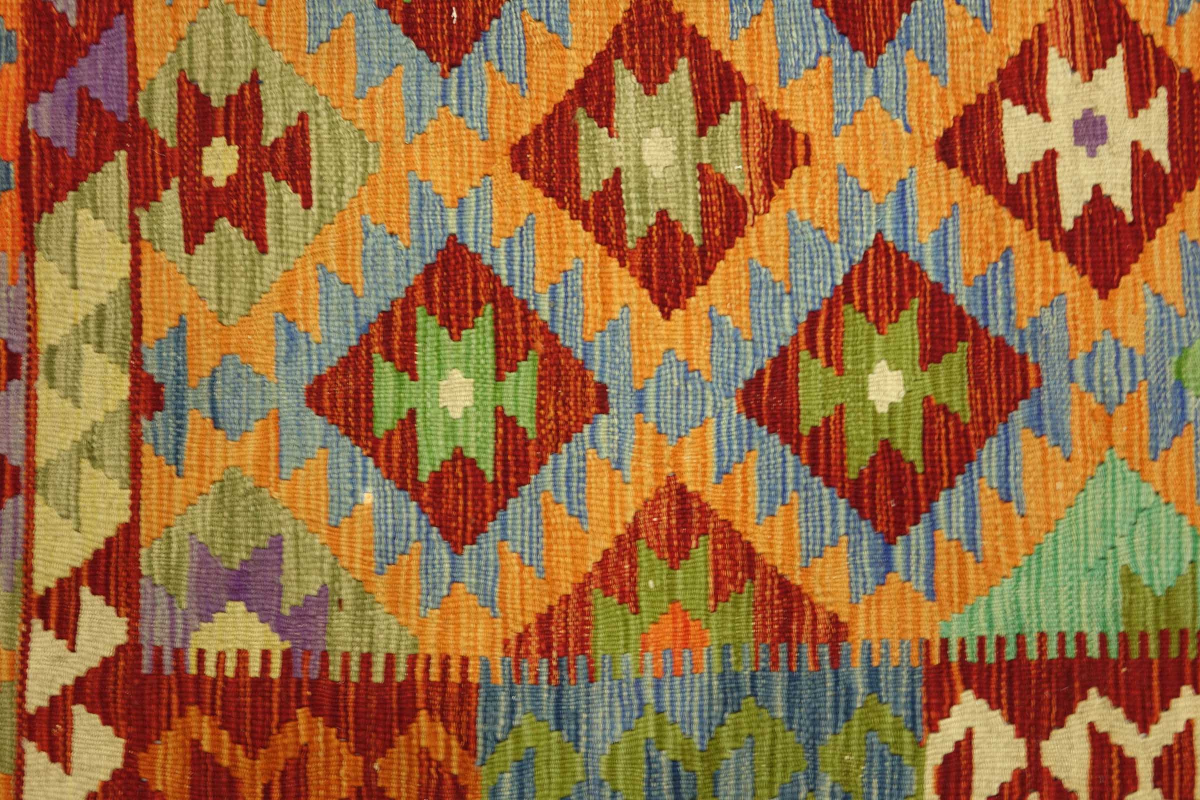Afghan Maimana Kelim Bunt 140x200 Handgewebt Teppich Bunt Geometrisch Orient