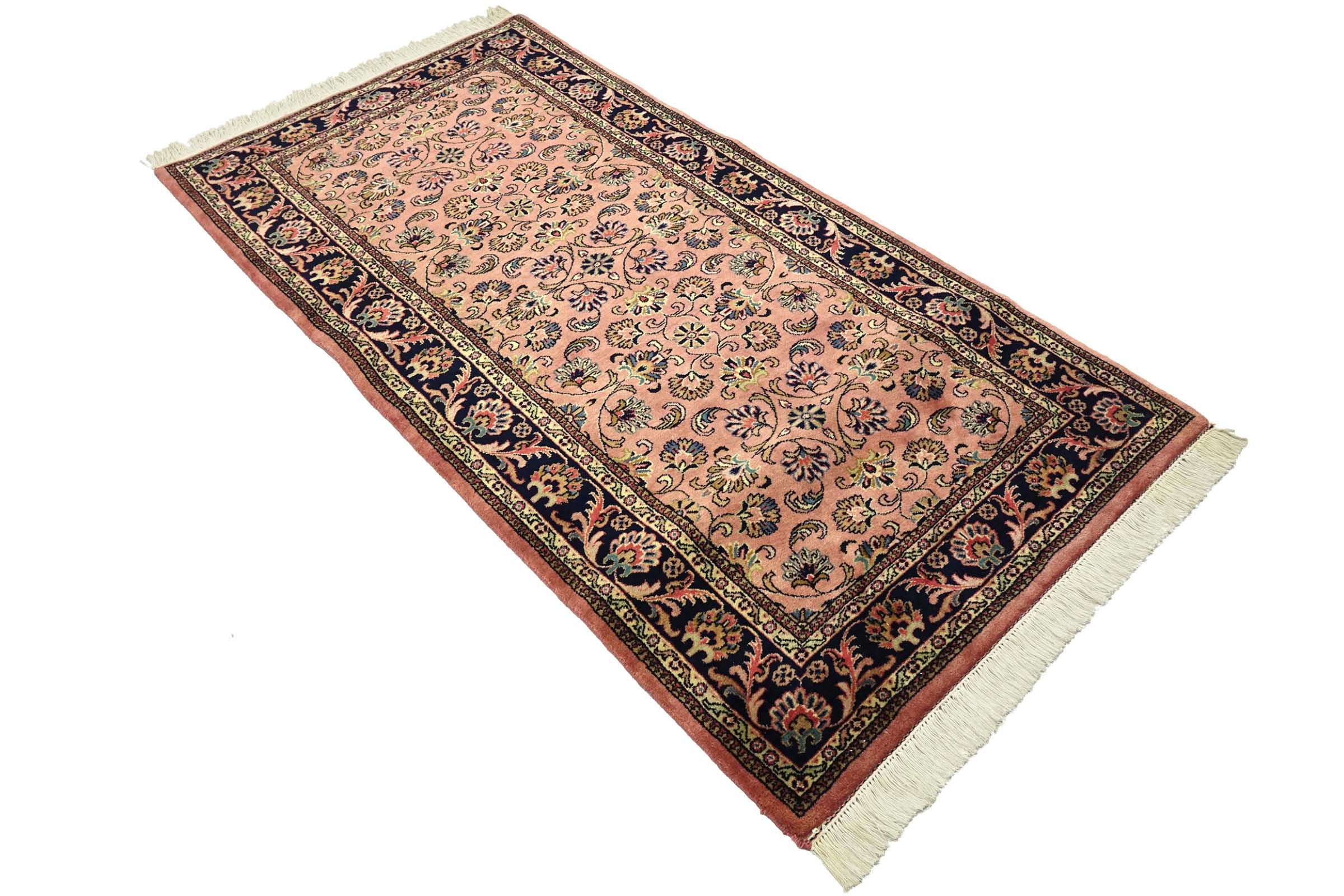 Sarough Teppich 100x210 Handgeknüpft Rosa Floral Wolle Kurzflor Rug