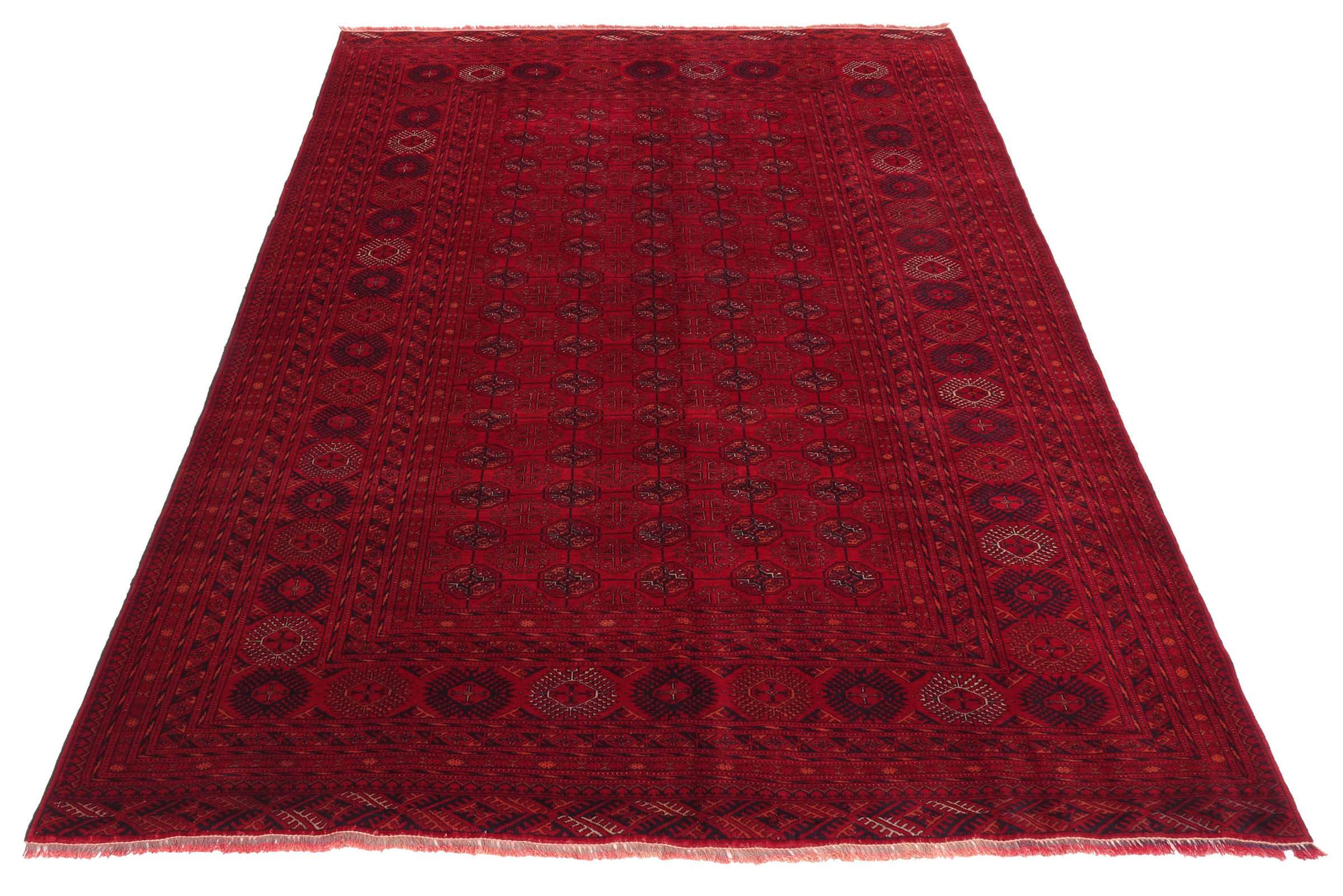 Afghanischer Teppich Mauri Gul 200x300 Handgeknüpft Rot Geometrisch Orientalisch UNIKAT