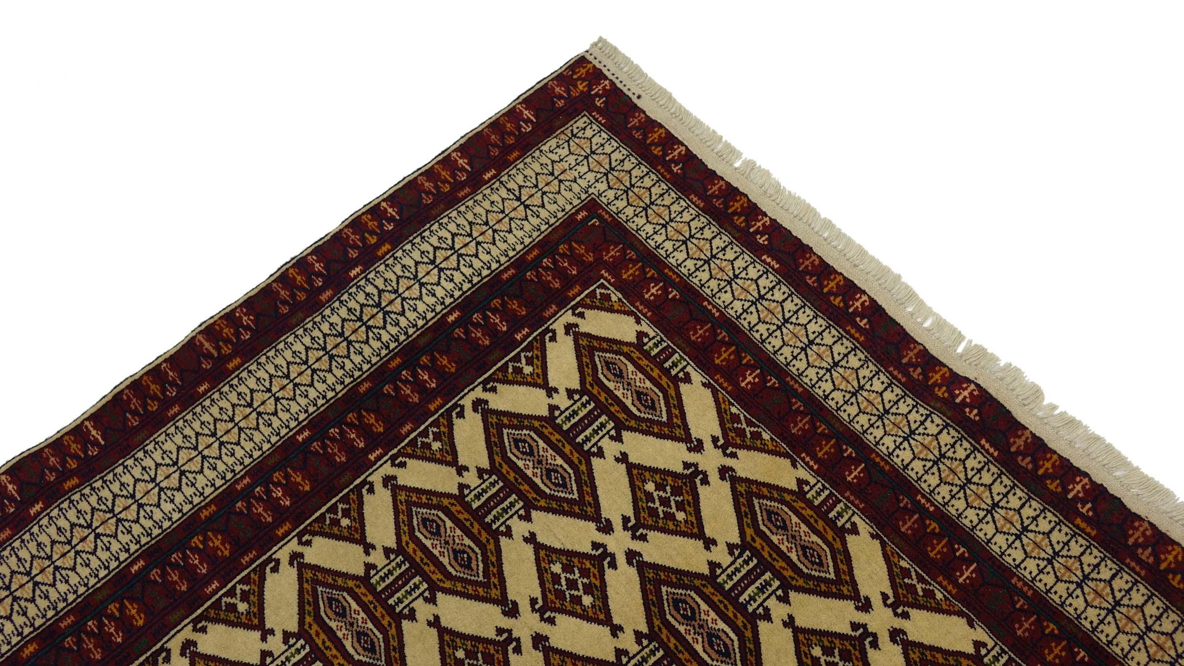 Afghan Teppich 120x180 Handgeknüpft Beige Geometrisch Orient Kurzflor Wohnzimmer