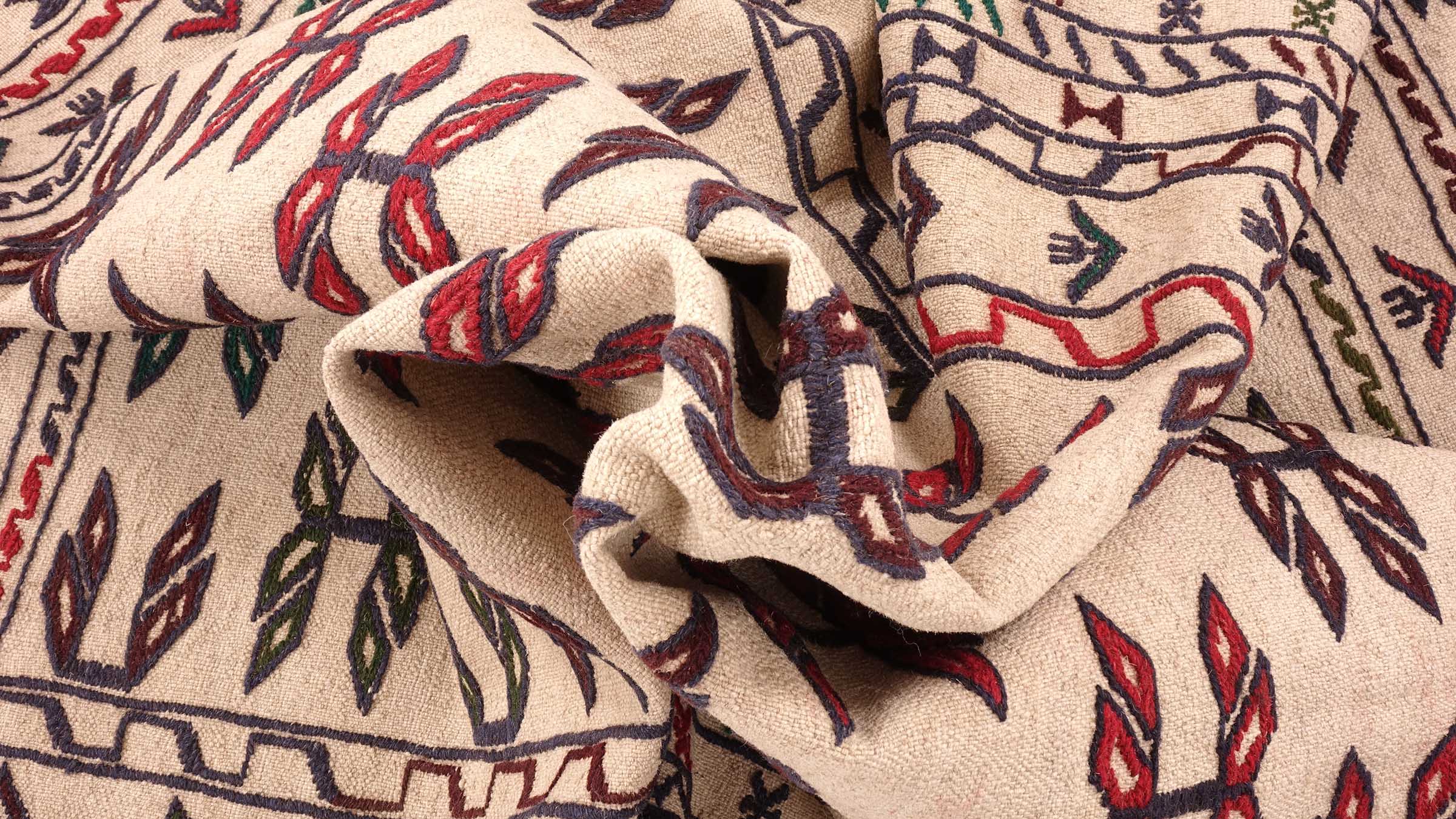 Afghan Kelim Gol Barjasta Teppich 140x200 Handgewebt Beige Geometrisch Handarbeit