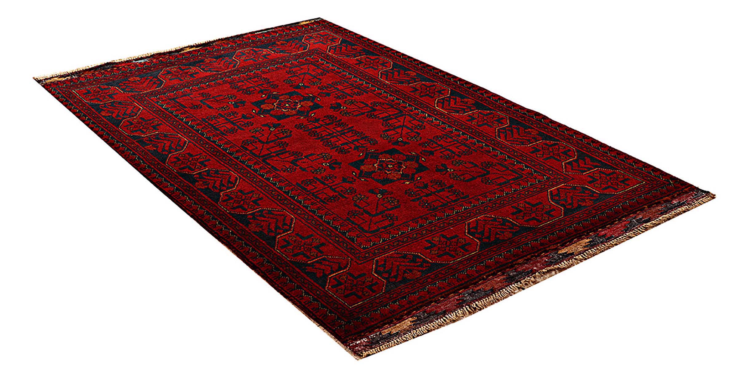 Afghan Khal Mohammadi Teppich 100x150 Handgeknüpft Braun Geometrisch Orient Kurzflor
