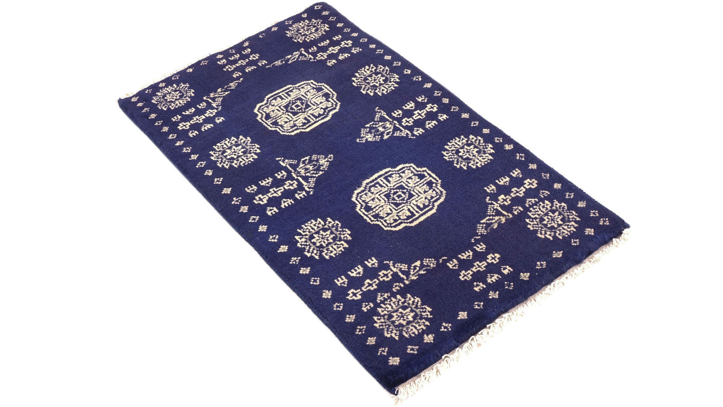 Pakistan Buchara 3ply Teppich 50x80 Handgeknüpft Blau Geometrisch Orient Kurzflor