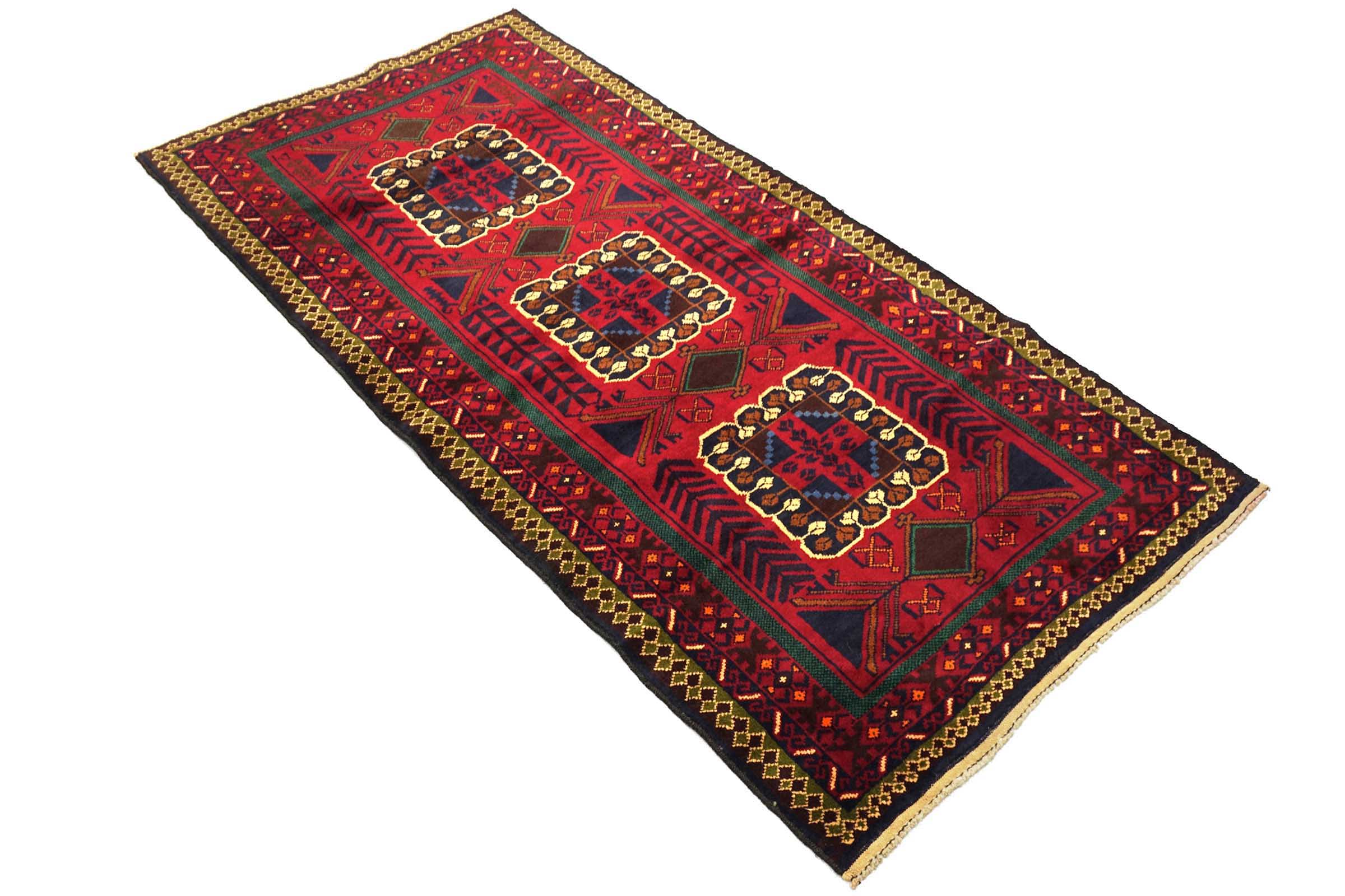 Afghan Belutsch Baluch 110x200 Handgeknüpft Orientteppich Rot Geometrisch Wolle