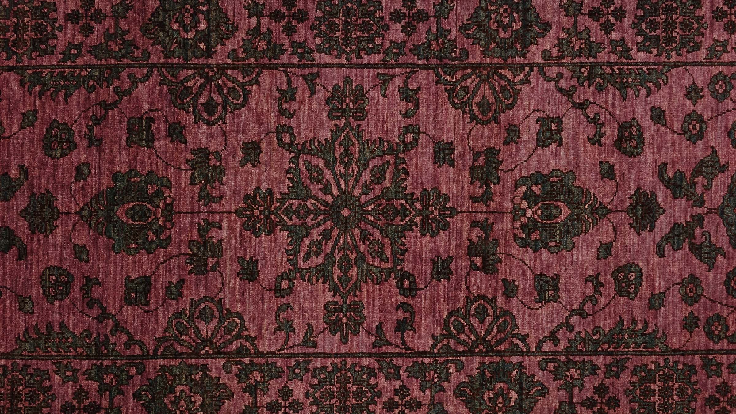 Chobi Ziegler Teppich 80x300 Handgeknüpft Läufer Rosa Floral Orientalisch UNIKAT