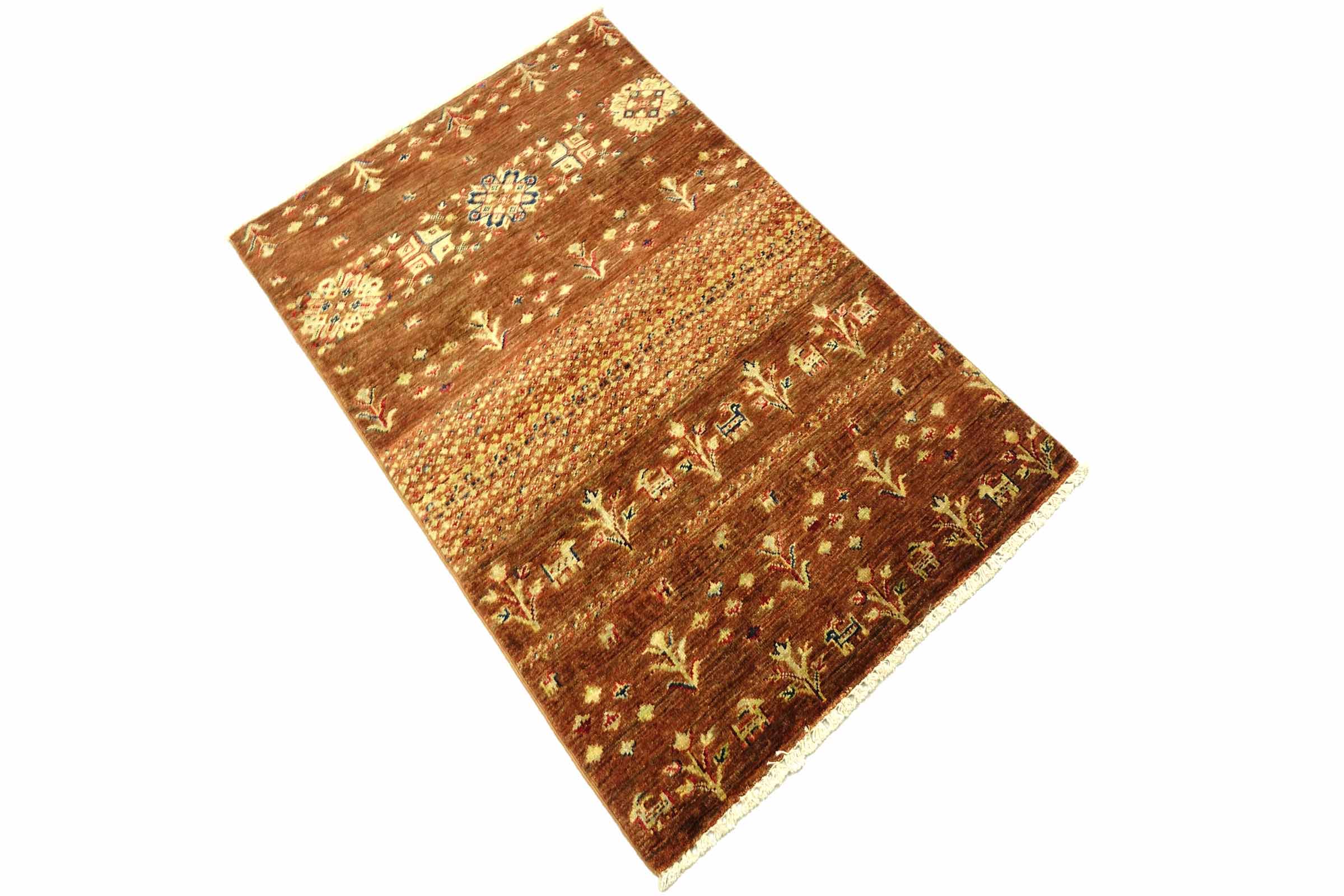 Afghan Khorjin Shaal 80x120 Handgeknüpft Orientteppich Braun Blume Wolle
